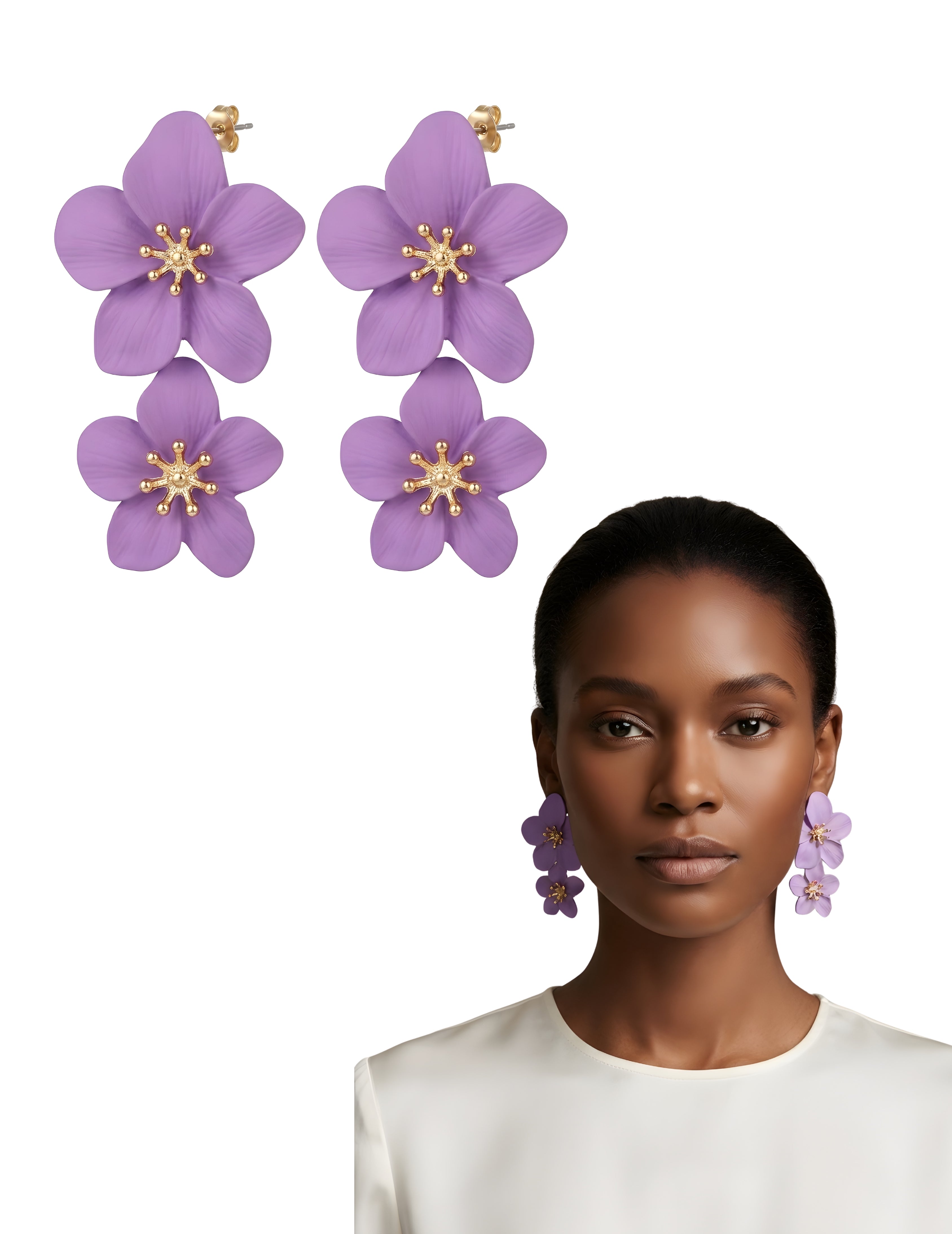 Gold Plated Metal Floral Stud Earrings | 5 Colors