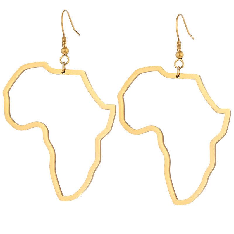 Gold Africa Map Stainless Steel Earrings