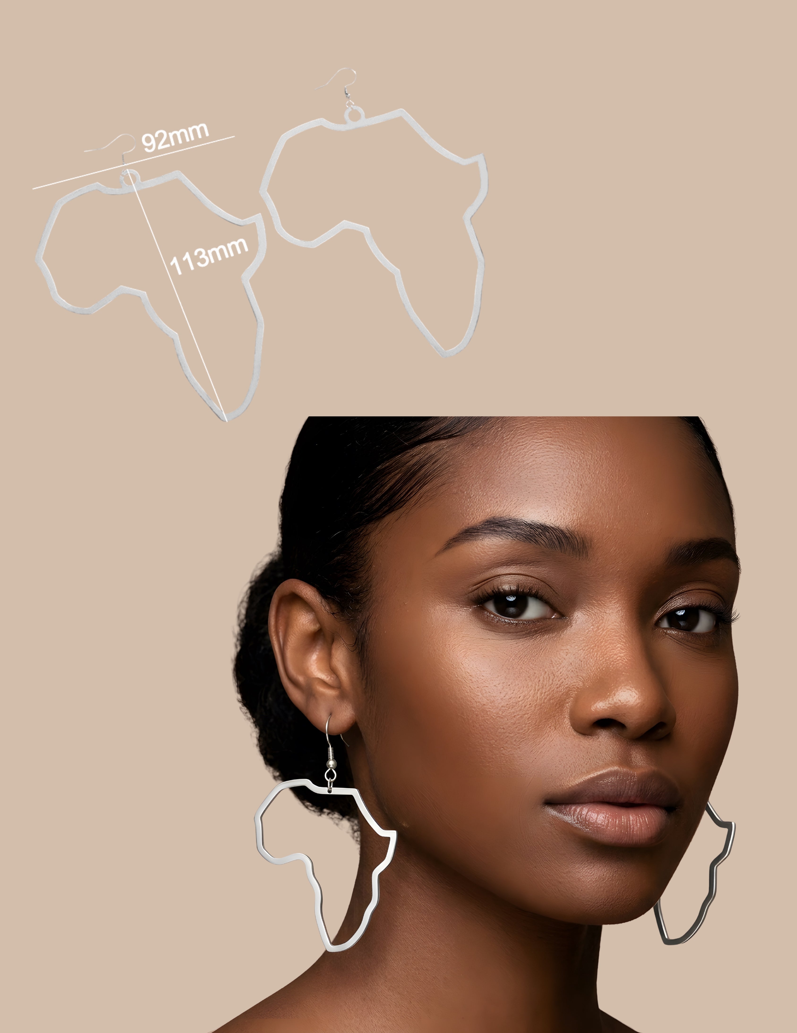 Silver Africa Map Stainless Steel Earrings