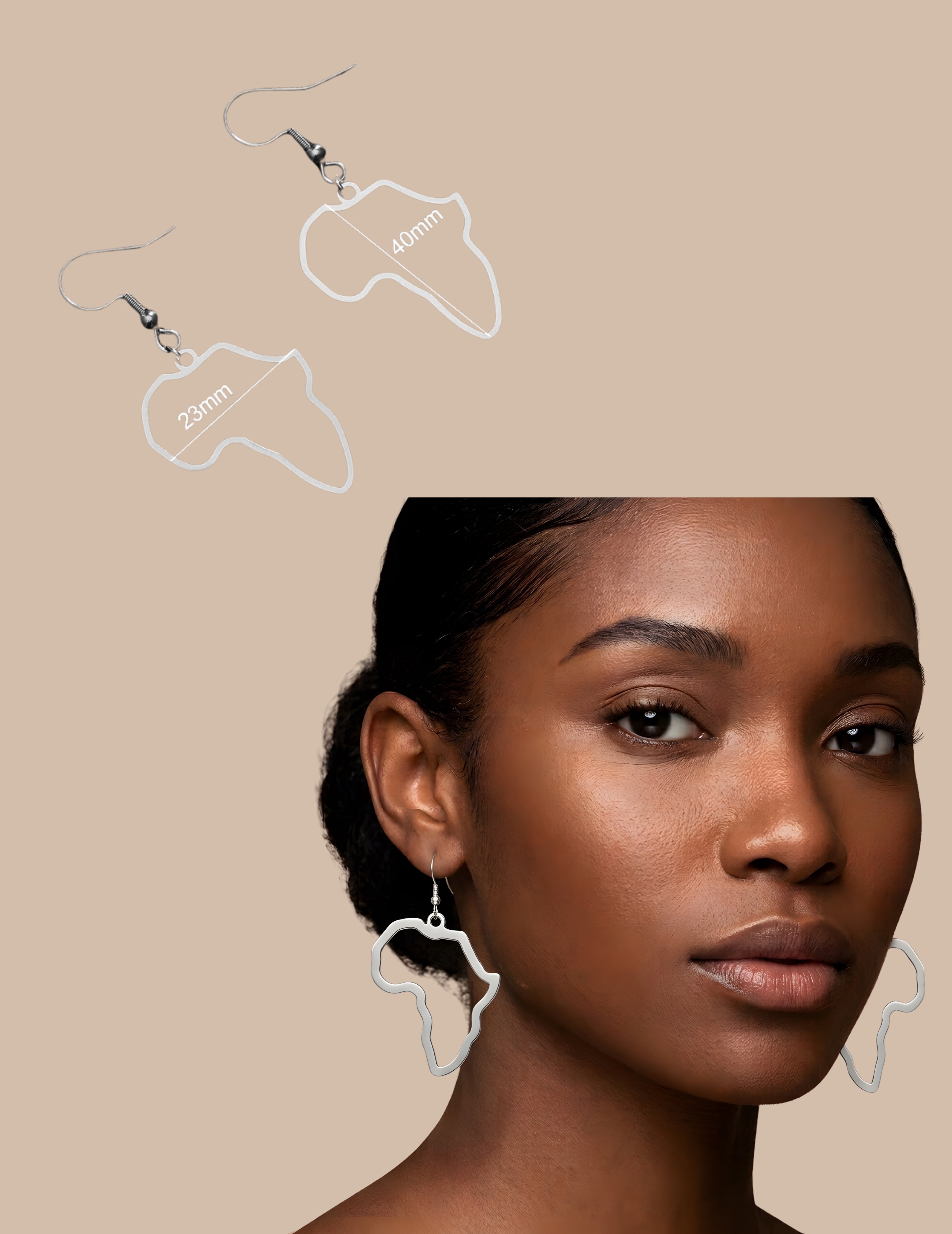 Silver Africa Map Stainless Steel Earrings