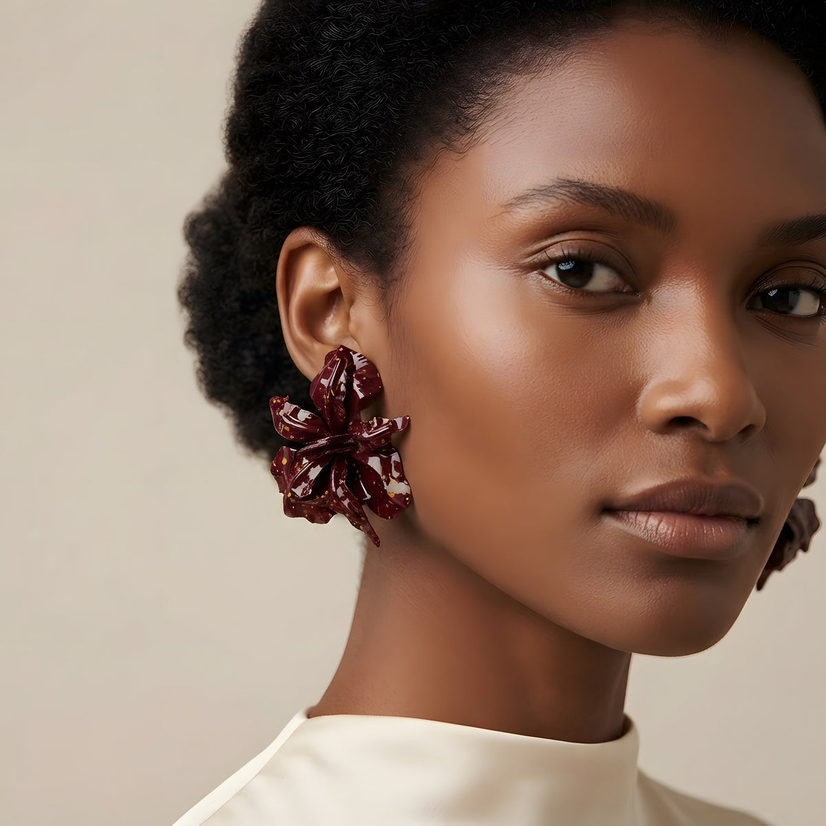 Dark Wine Floral Statement Earrings – Oversized Flower Drop Earrings