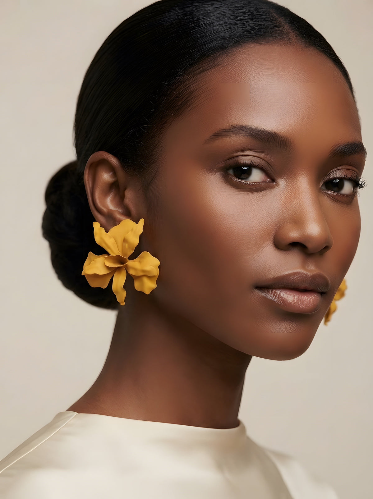 Mustard Floral Statement Earrings – Oversized Flower Drop Earrings
