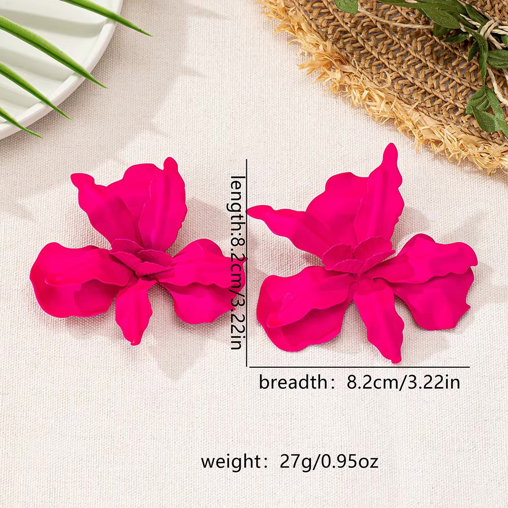 Pink Floral Statement Earrings – Oversized Flower Drop Earrings