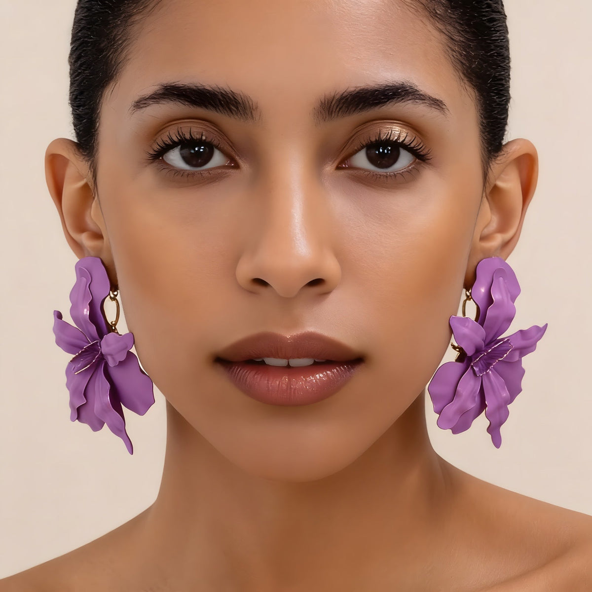 Purple Floral Statement Earrings – Oversized Flower Drop Earrings