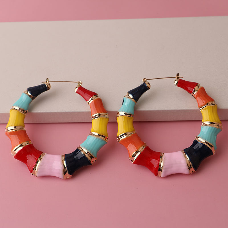 Enamel Drop Hoop Earrings