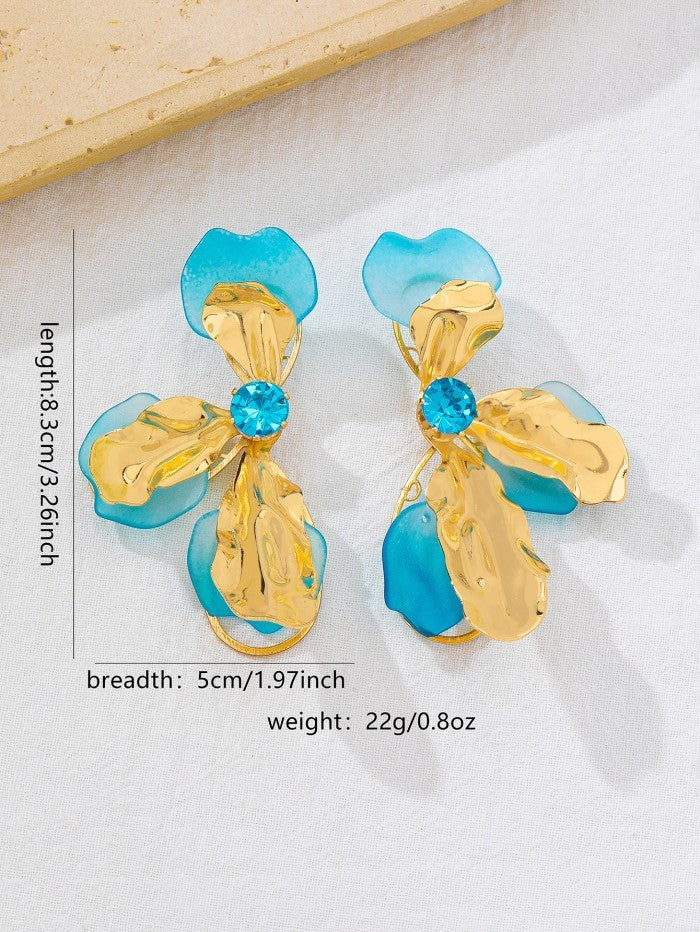 Resin Flower Metal Drop Earrings