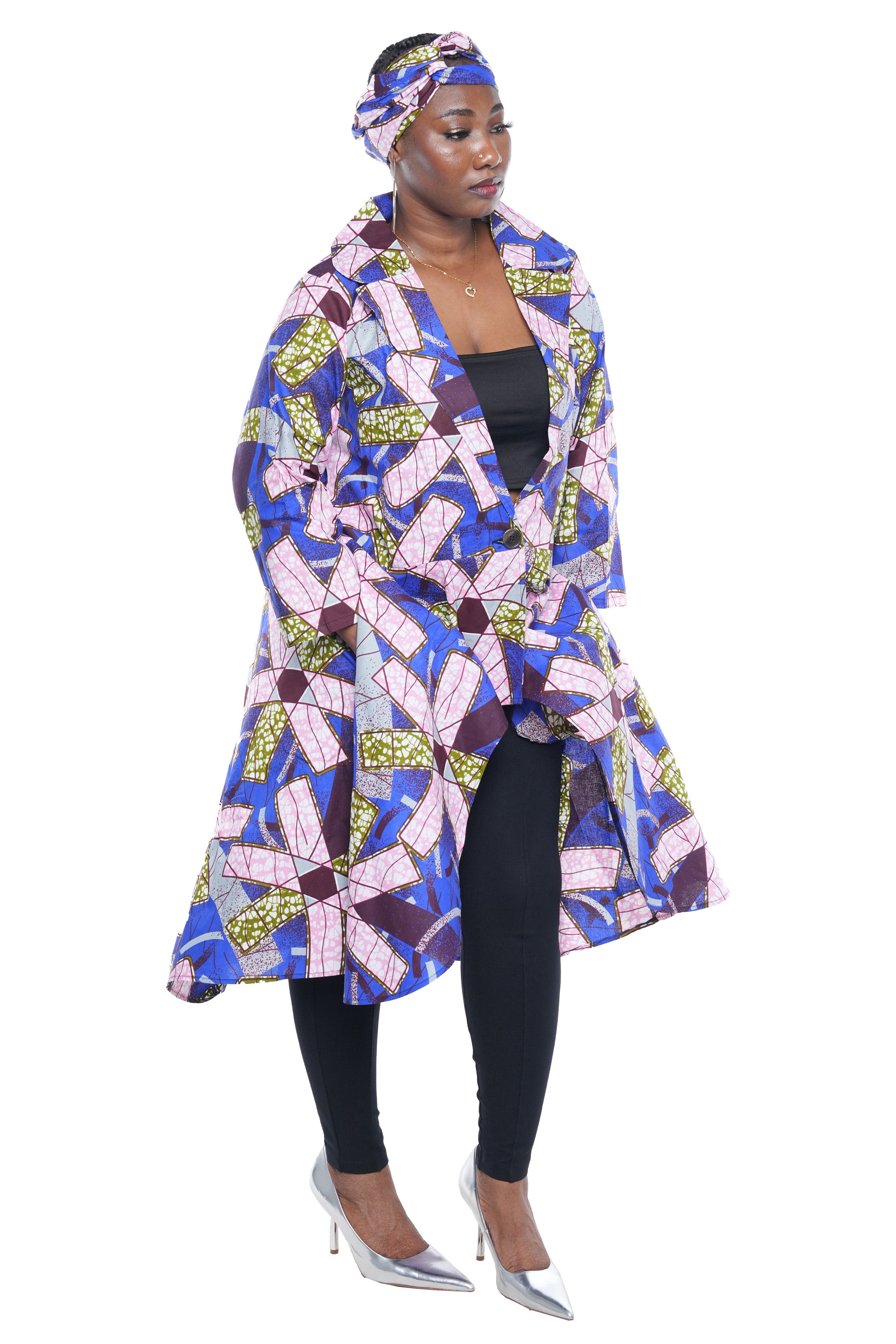 African High Low Jacket Trench Coat Kimono Duster 100% Cotton with Belt & Wrap
