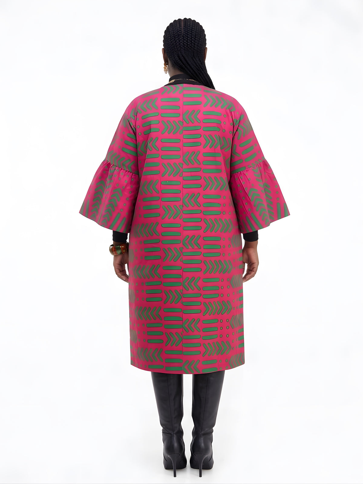 Back view of reversible African print jacket for women, 100% cotton Ankara kimono