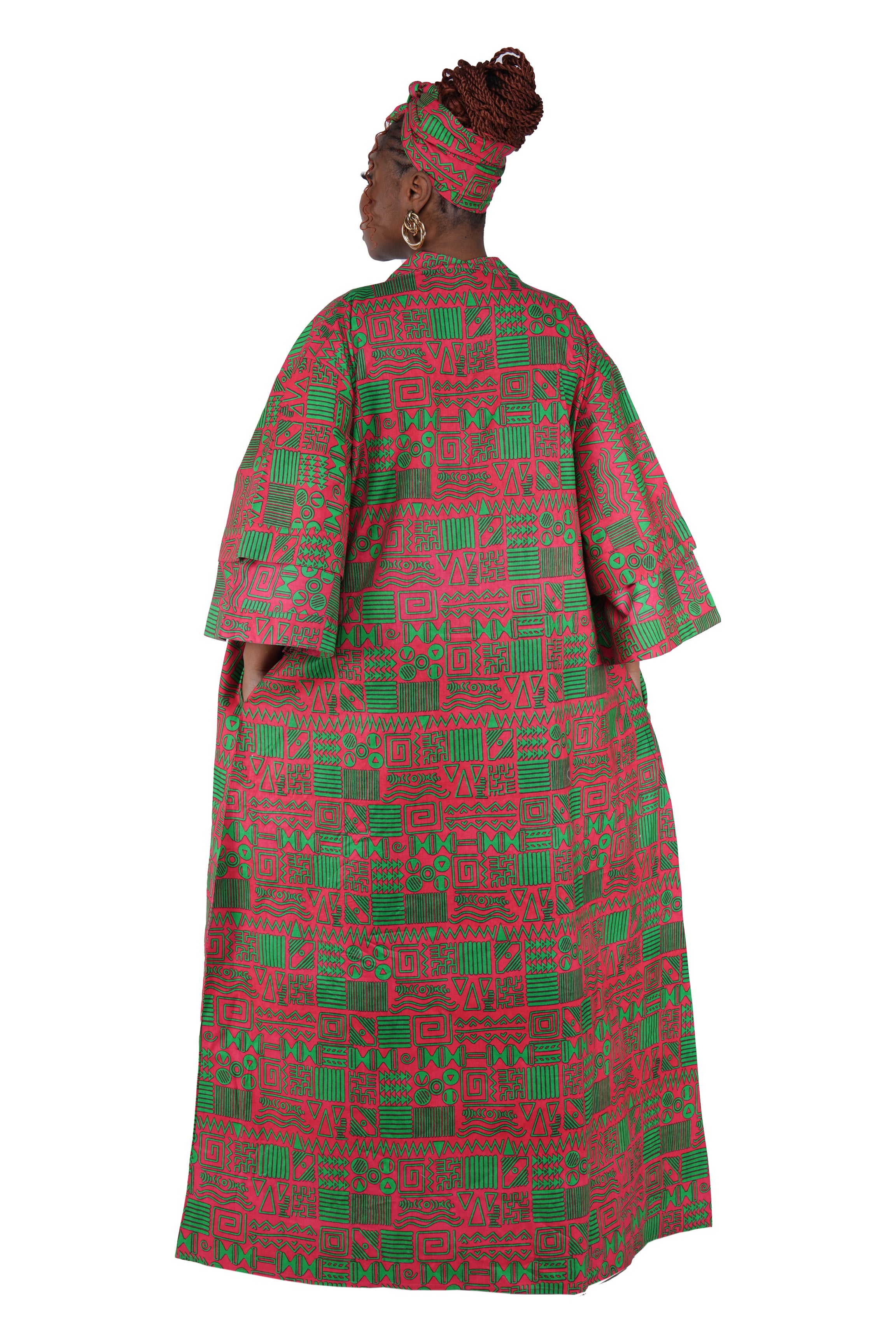 African Print Long Duster Kimono for Women with Headwrap | 100% Cotton
