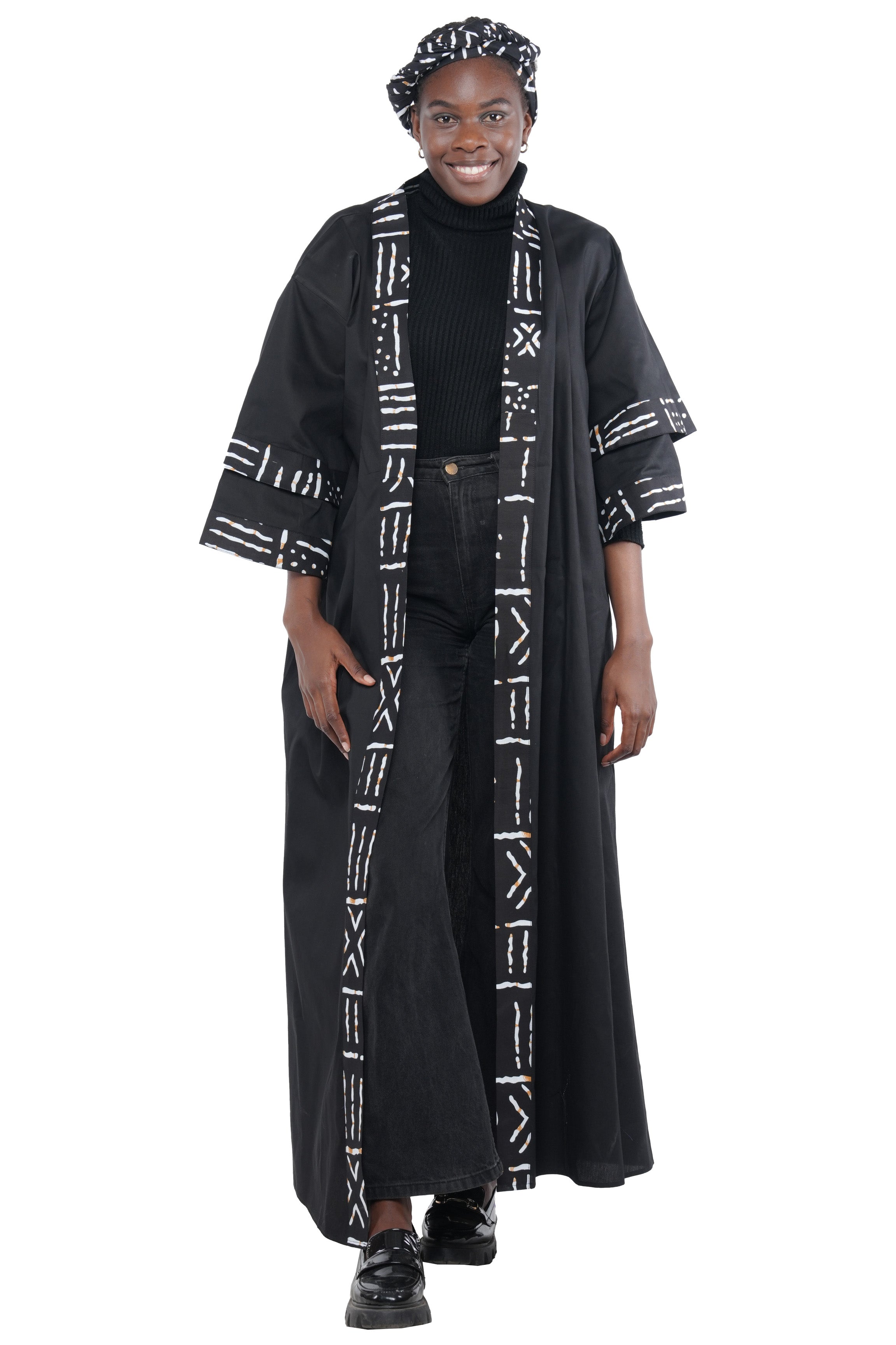 African Black Long Kimono Jacket