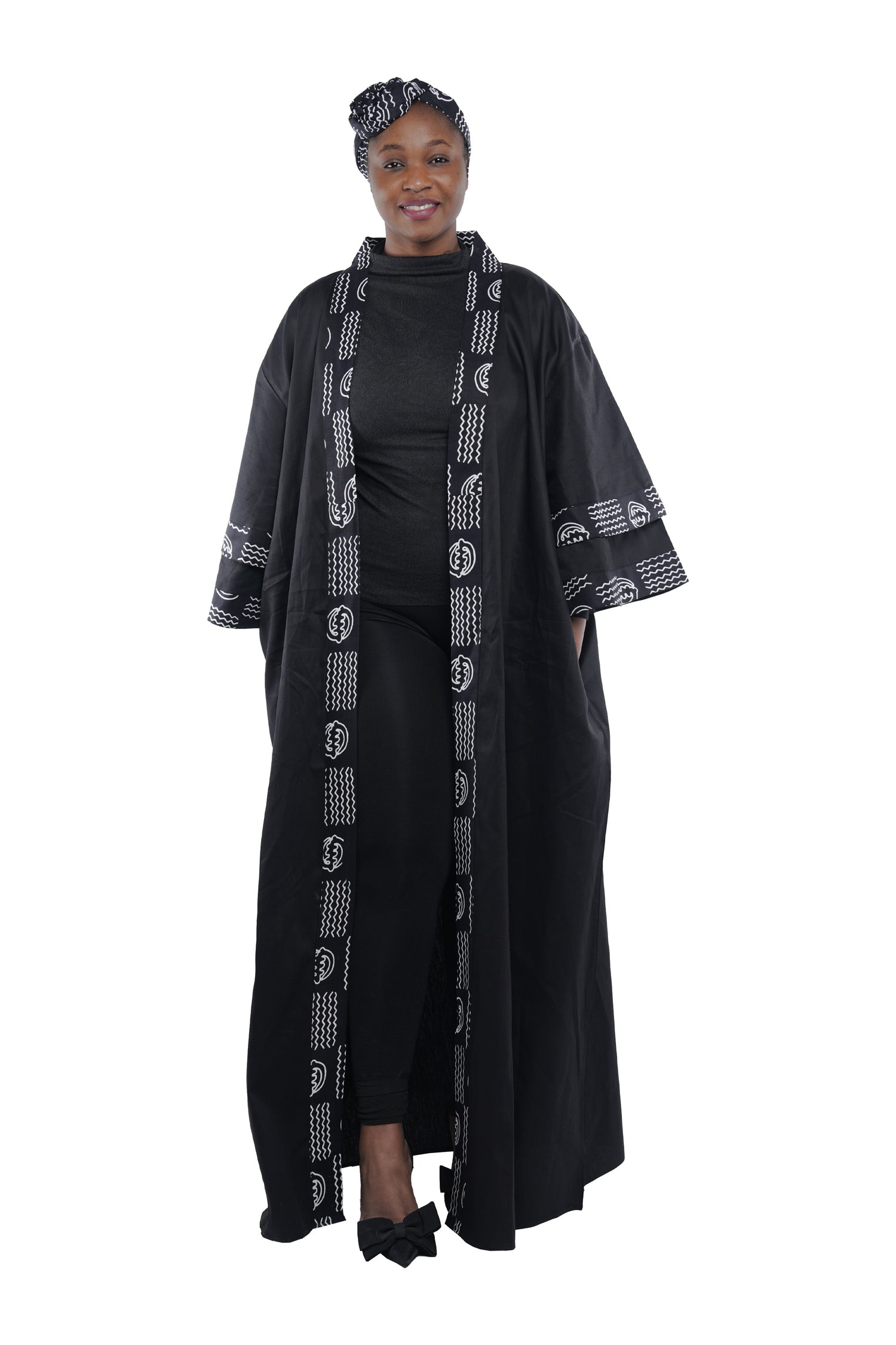 African Black Long Kimono Jacket