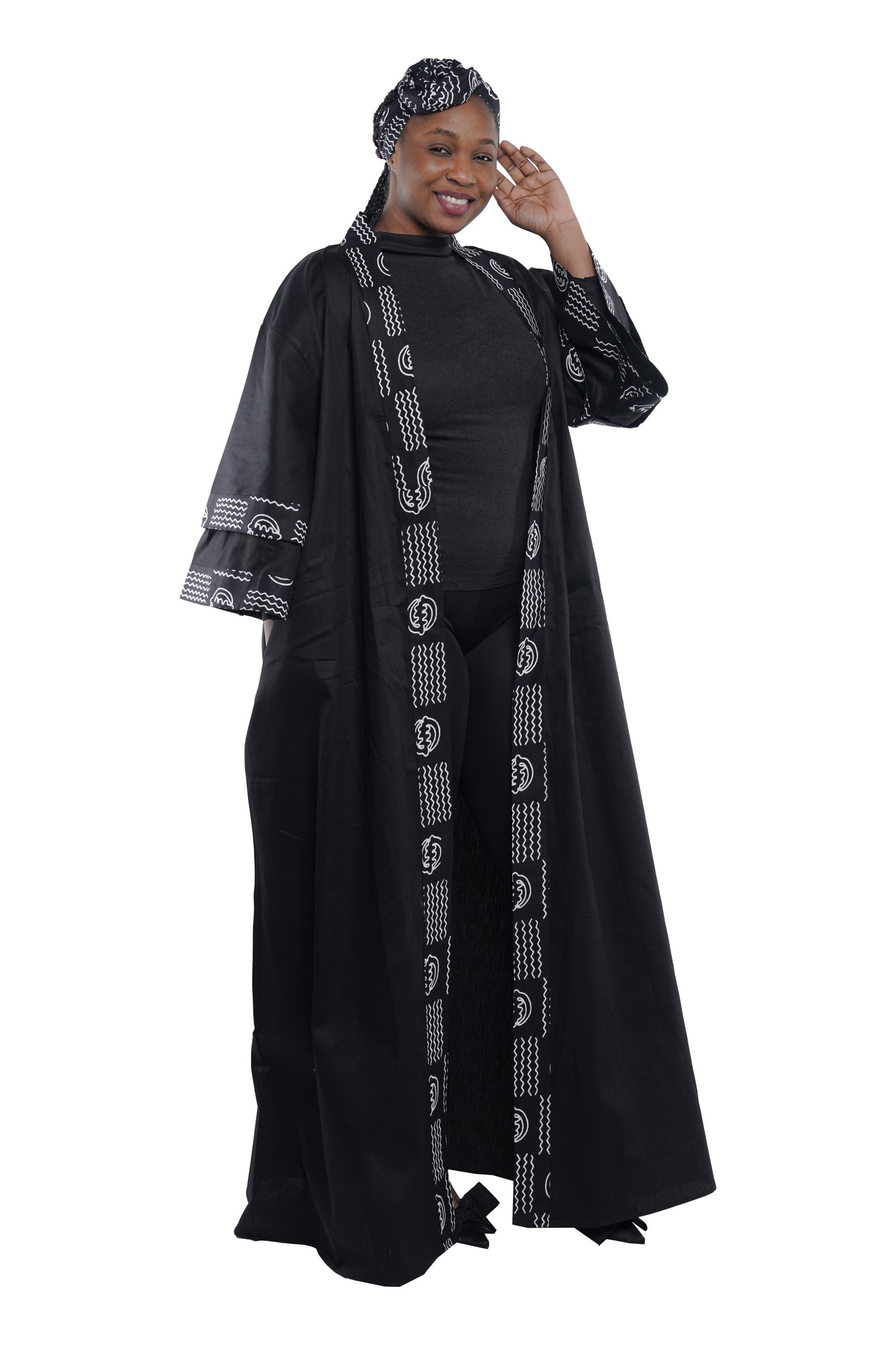 African Black Long Kimono Jacket