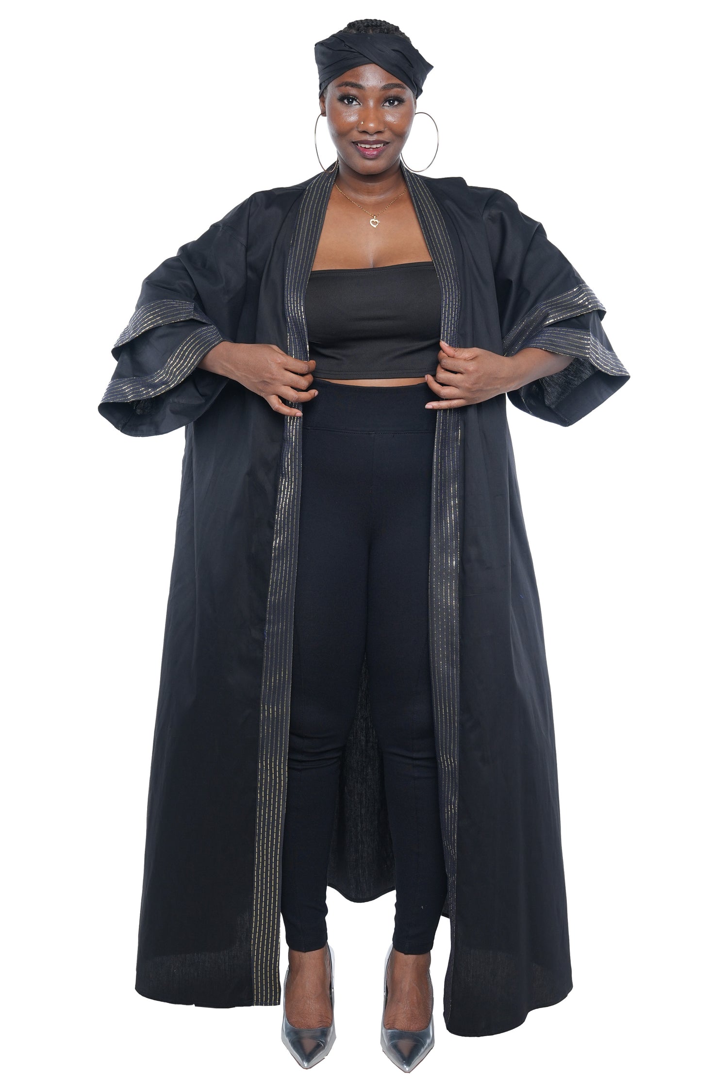 African Black Long Kimono Jacket
