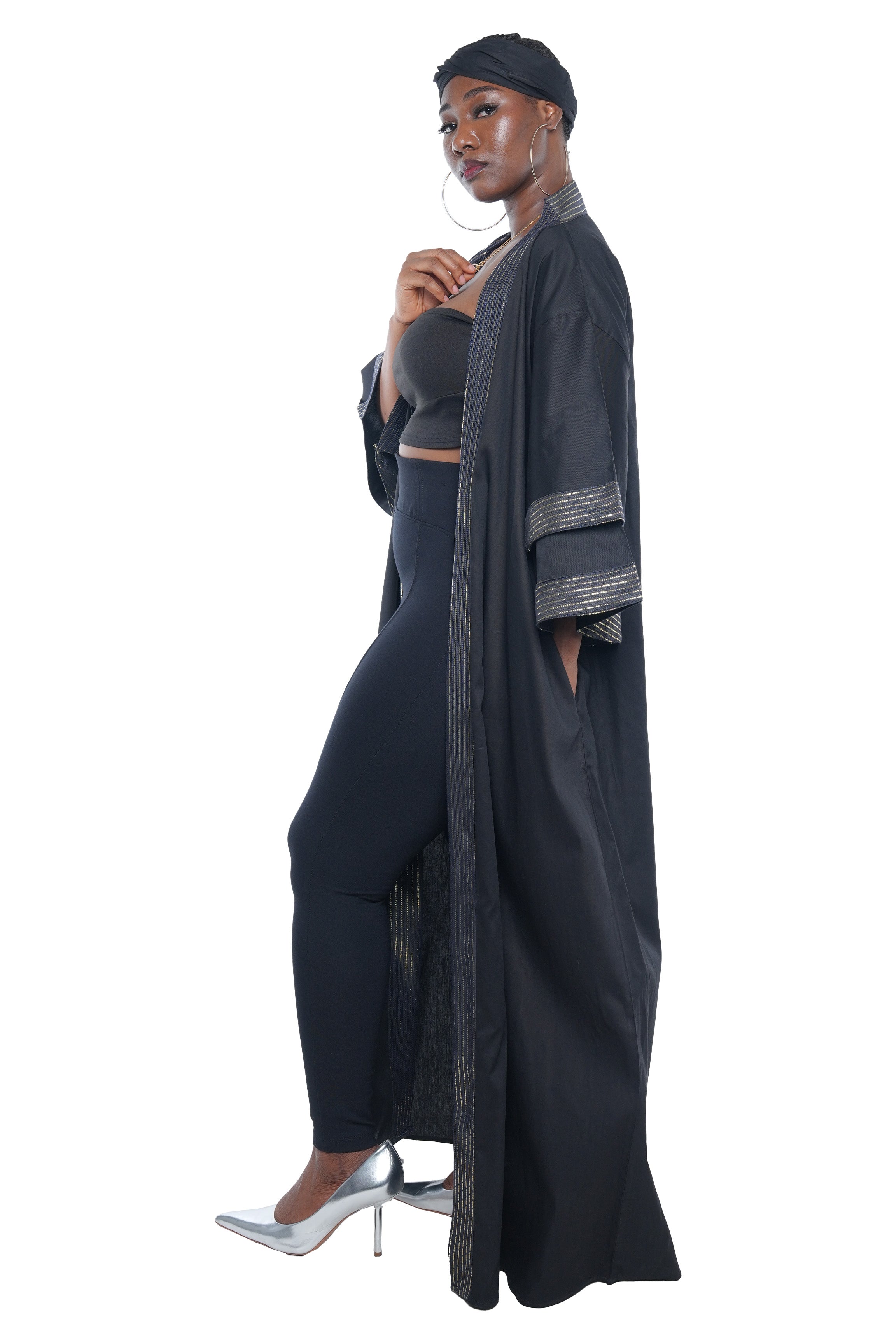 African Black Long Kimono Jacket
