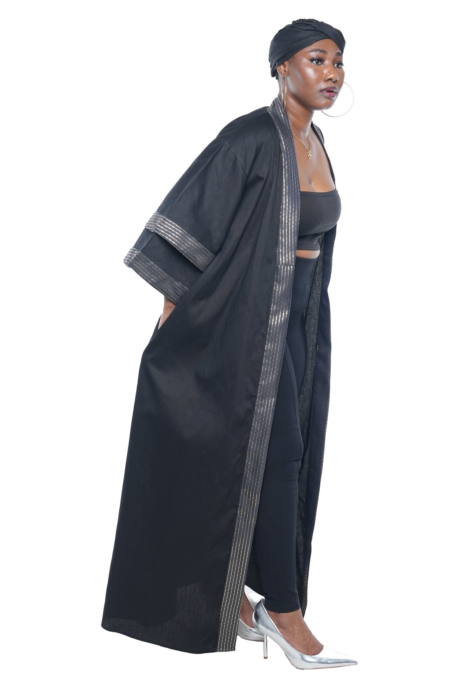 African Black Long Kimono Jacket