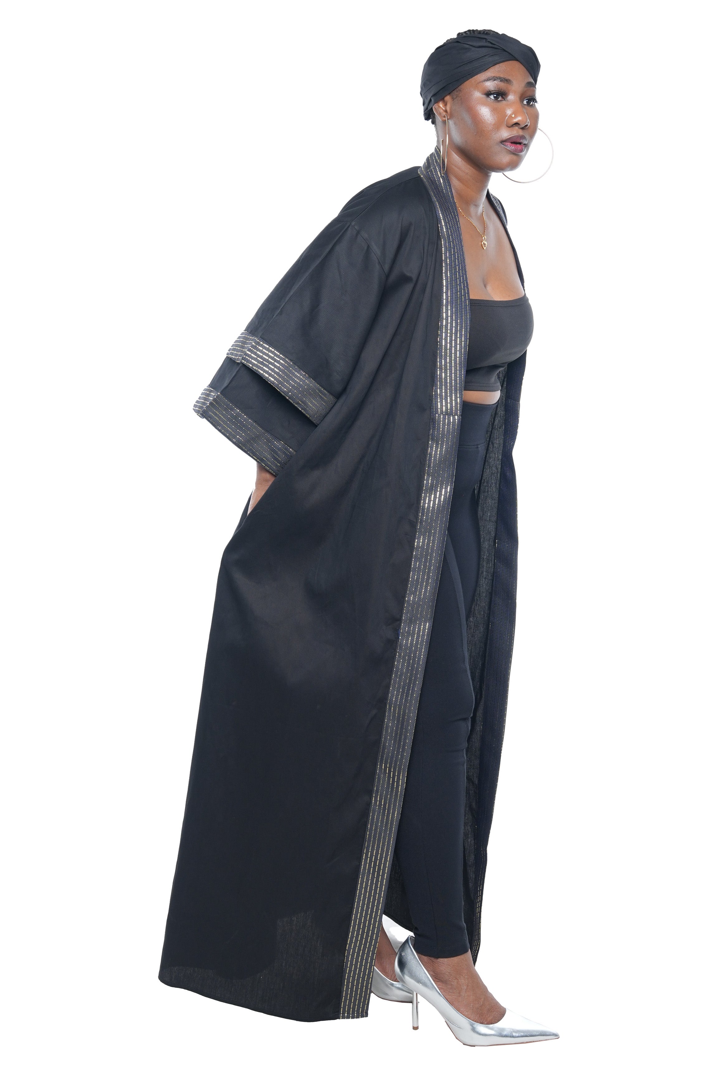 African Black Long Kimono Jacket