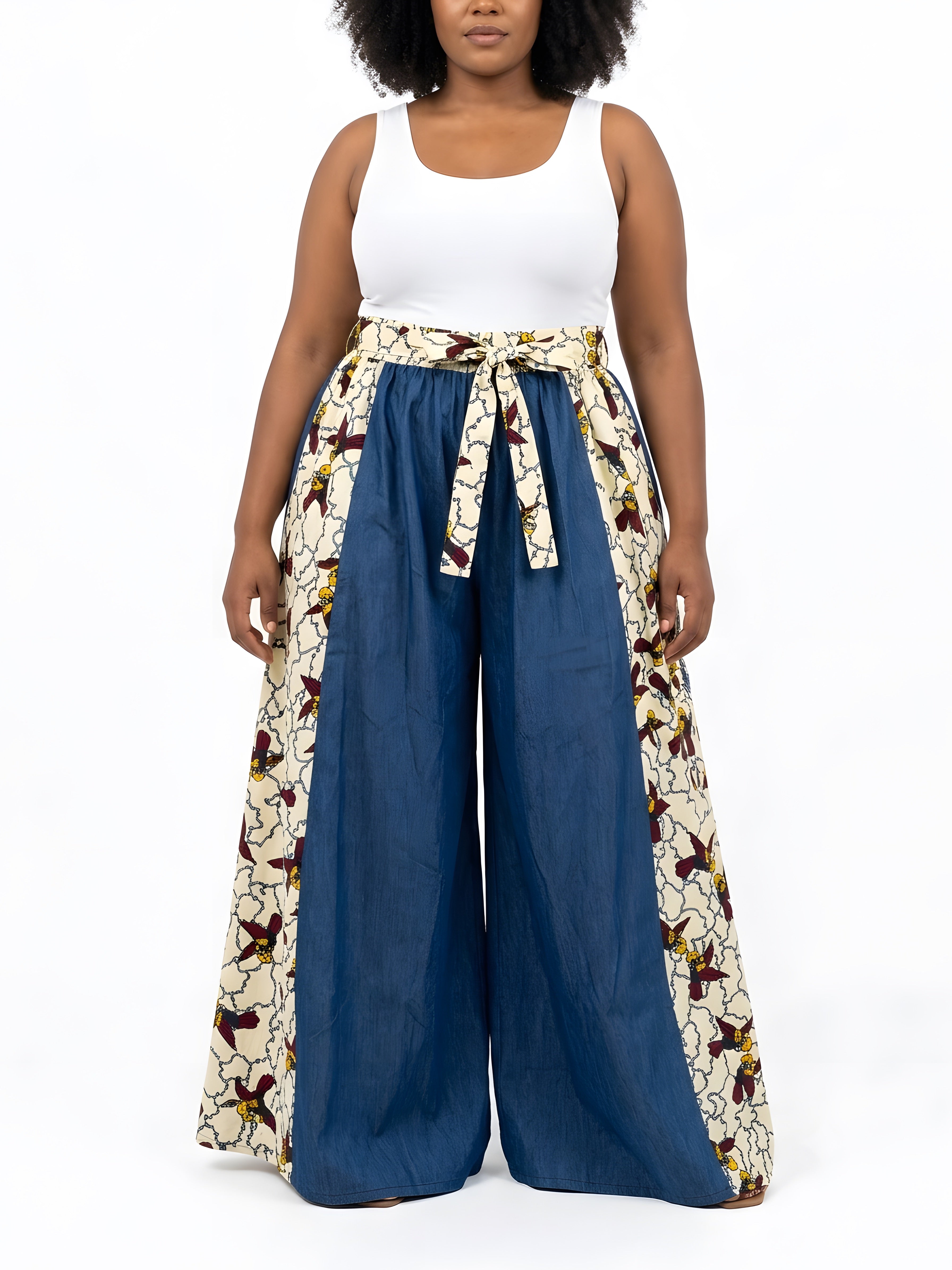 Ankara Denim Wide Palazzo Pants | One Size
