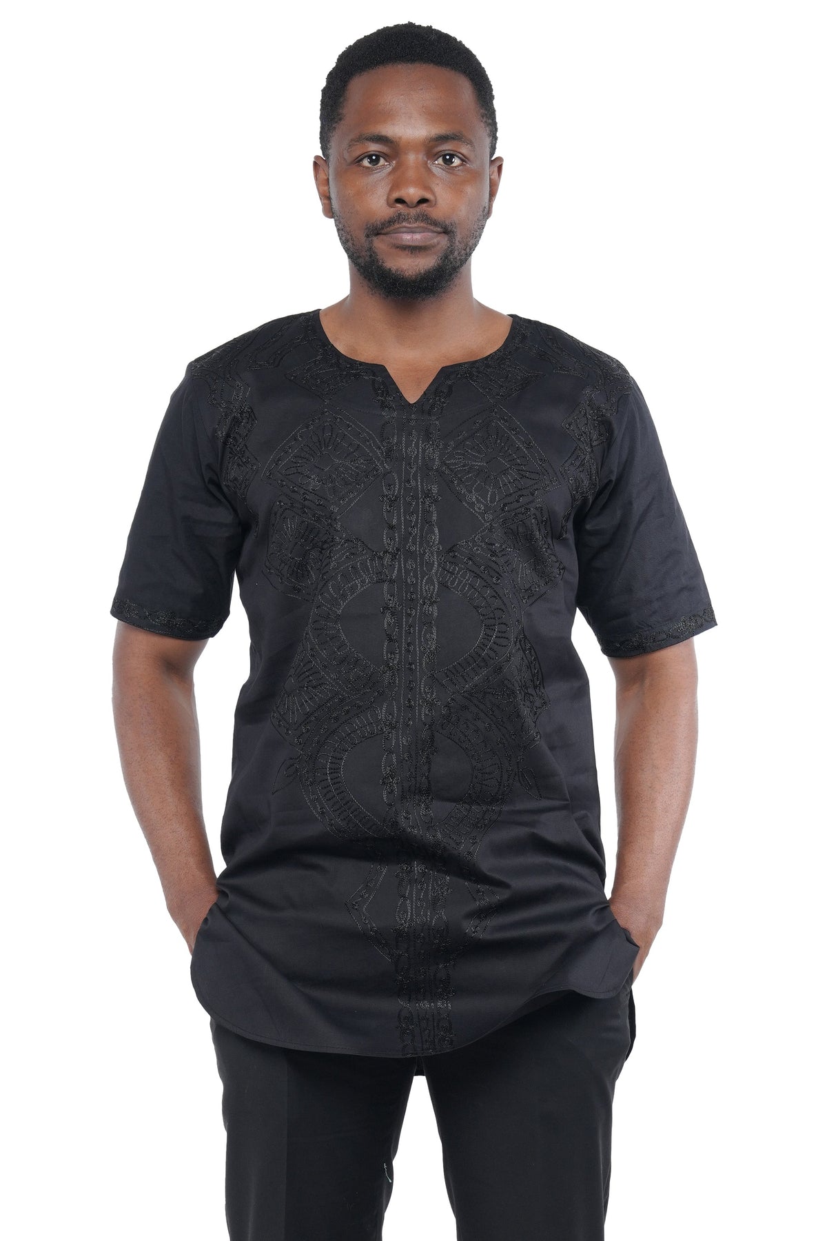 Black and Black Embroidered Shirts For Men