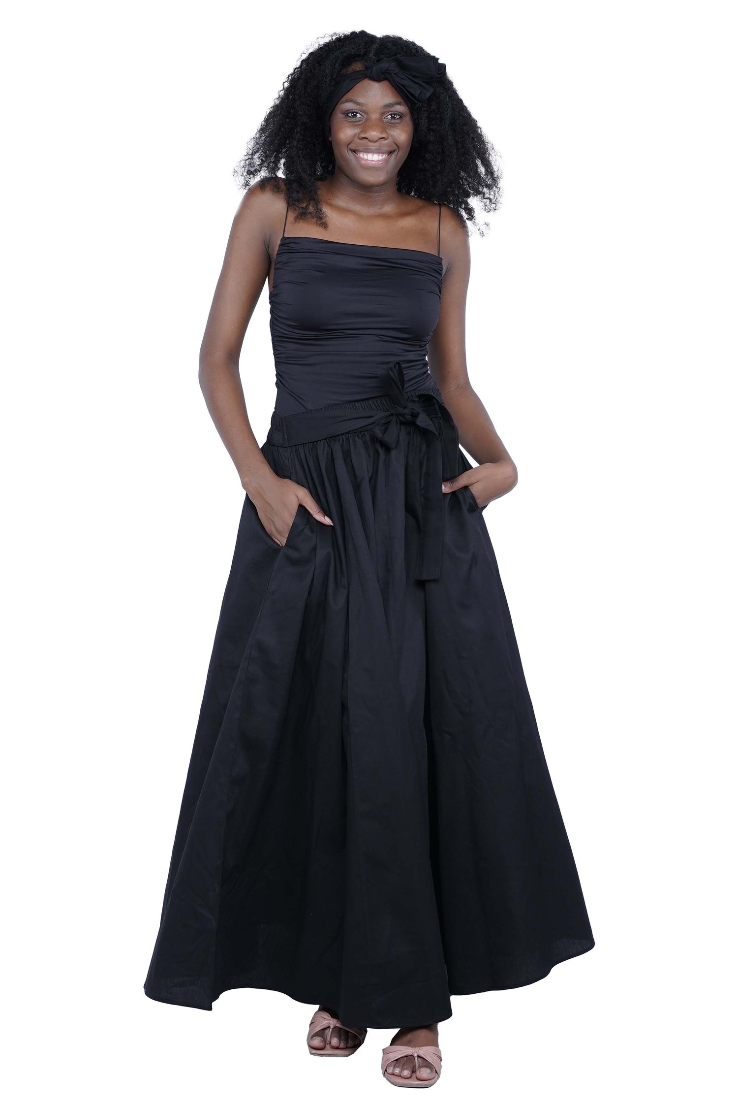 African Long Maxi Skirt 100% Cotton w/ Pockets & Headwrap One Size 41” Length