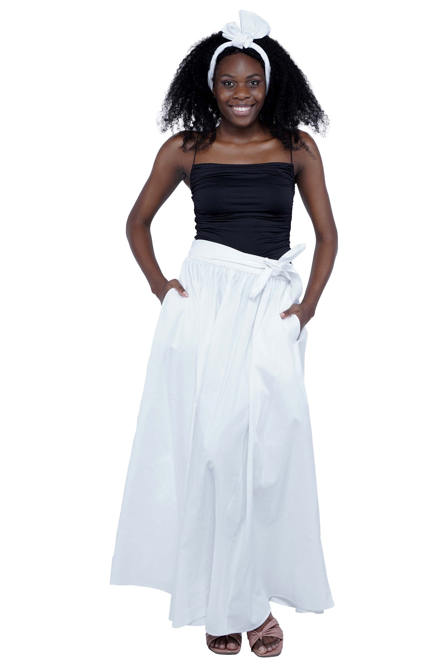 African Long Maxi Skirt 100% Cotton w/ Pockets & Headwrap One Size 41” Length