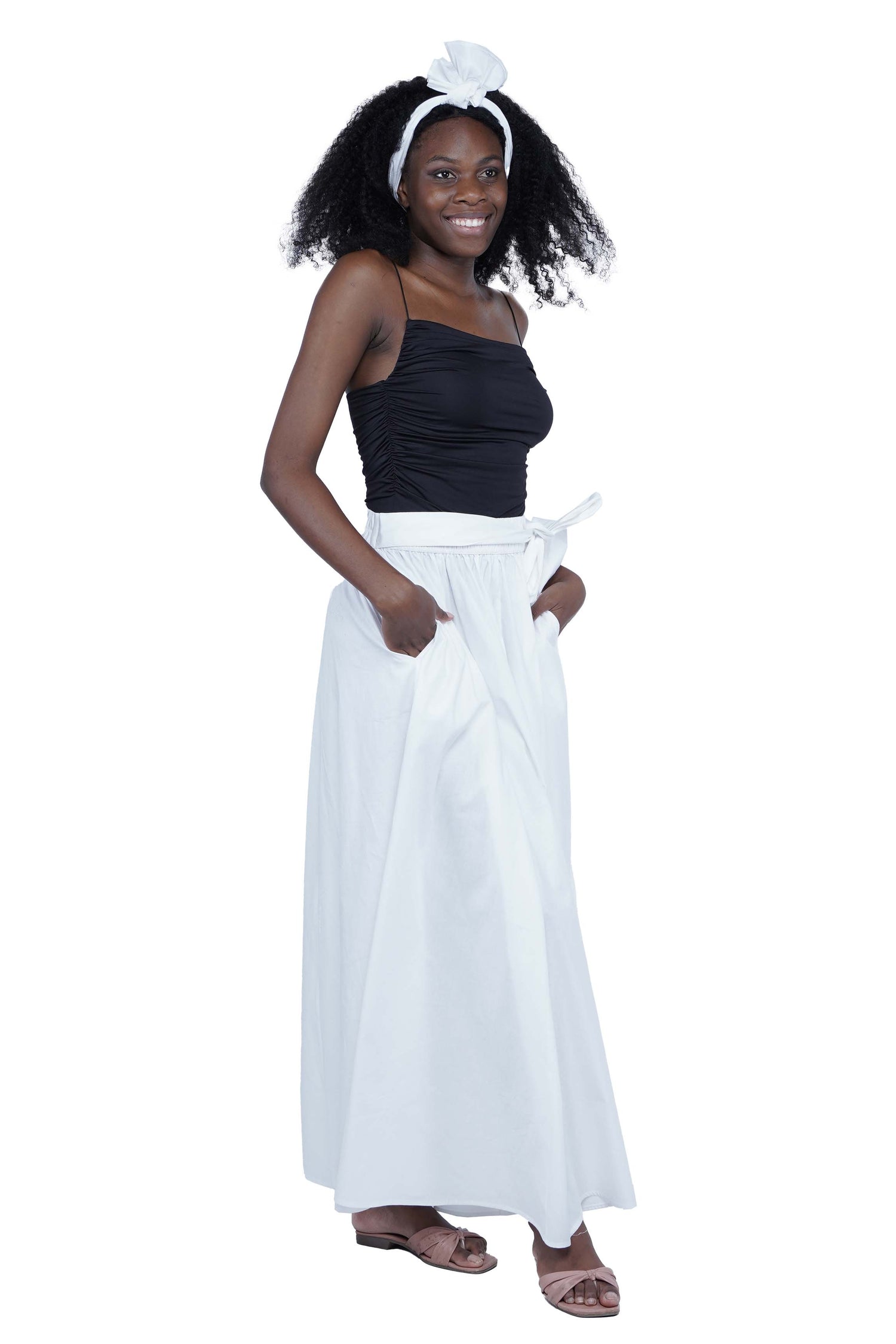 African Long Maxi Skirt 100% Cotton w/ Pockets & Headwrap One Size 41” Length