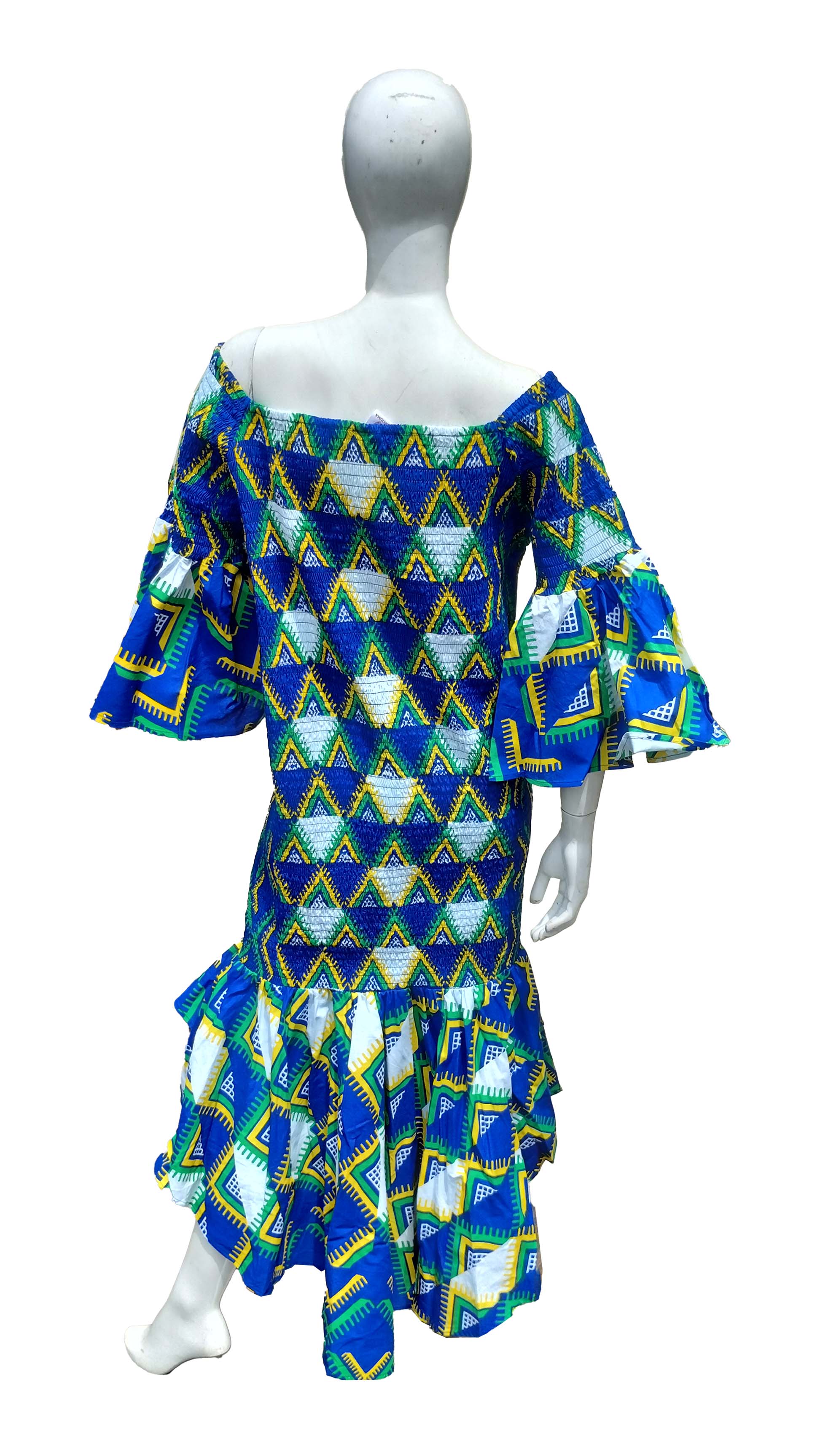 African High Low Mermaid Dress w/ Headwrap – Smocked Cotton- Plus Size