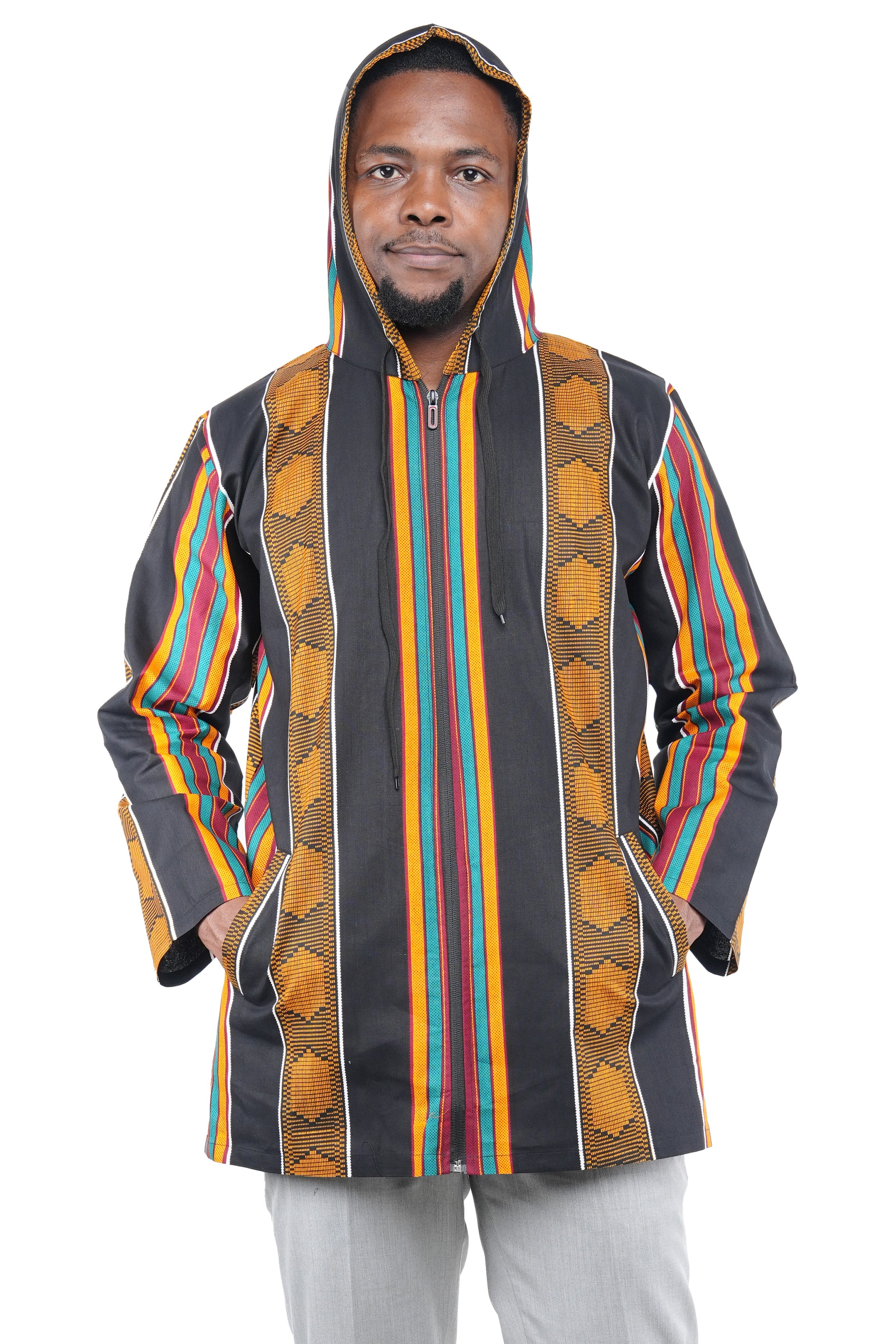 African print zipper hoodie for men 100% cotton