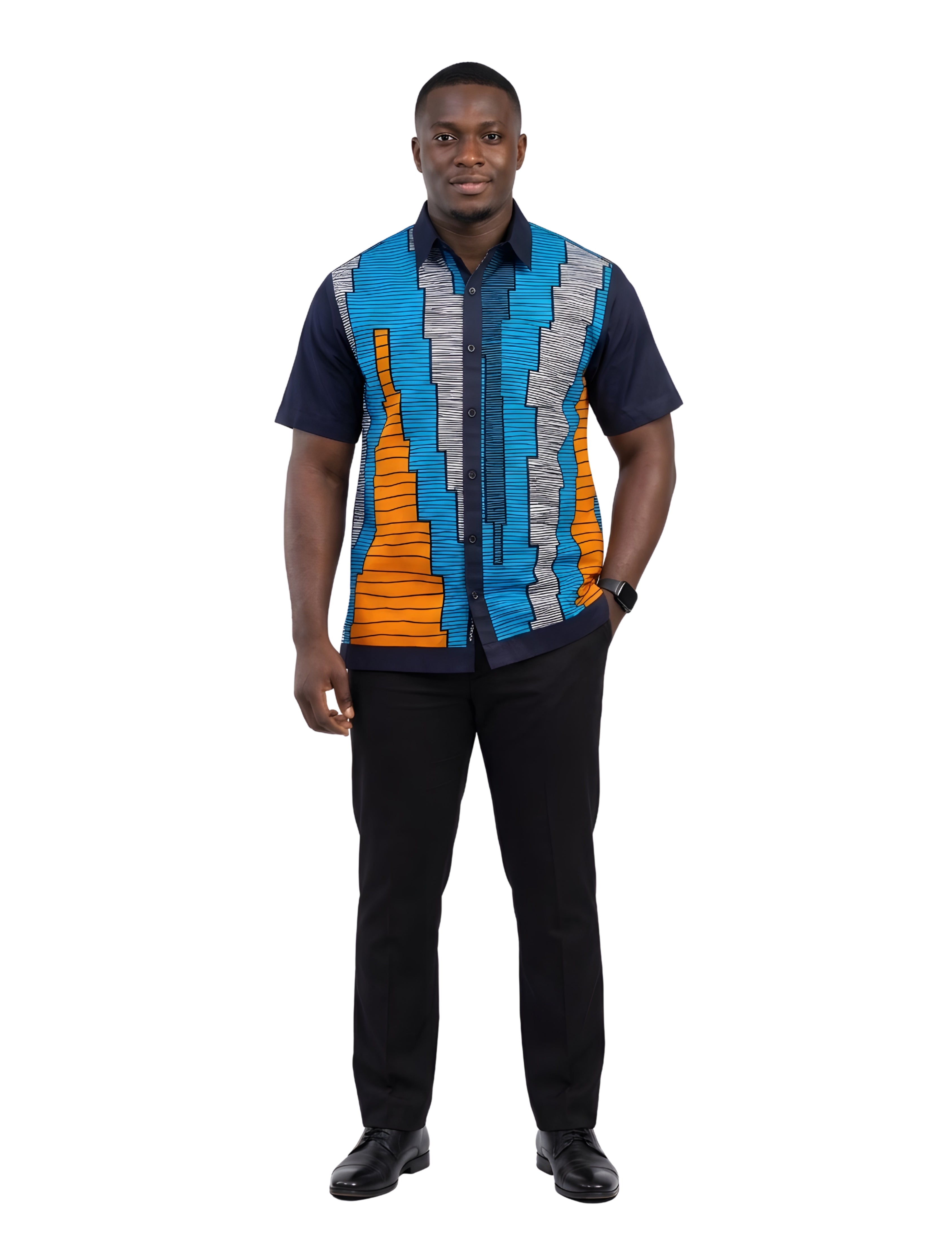 African Button Down Shirt for Men | Patch Pocket – Cotton Short Sleeve