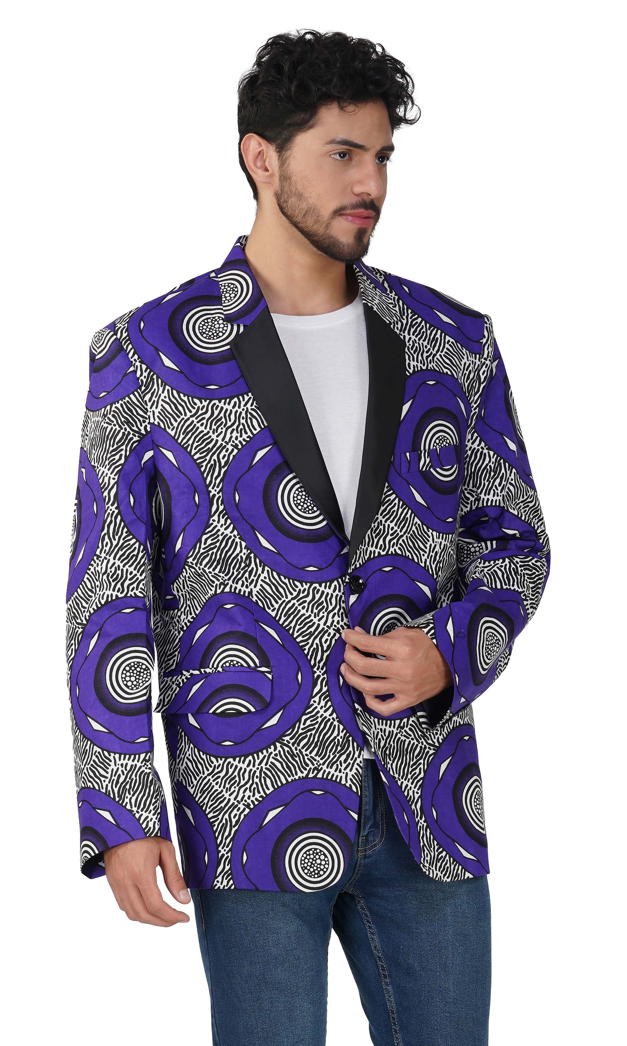 African Print Blazer Jacket for Men, 100% Cotton, Lined, Traditional Dashiki