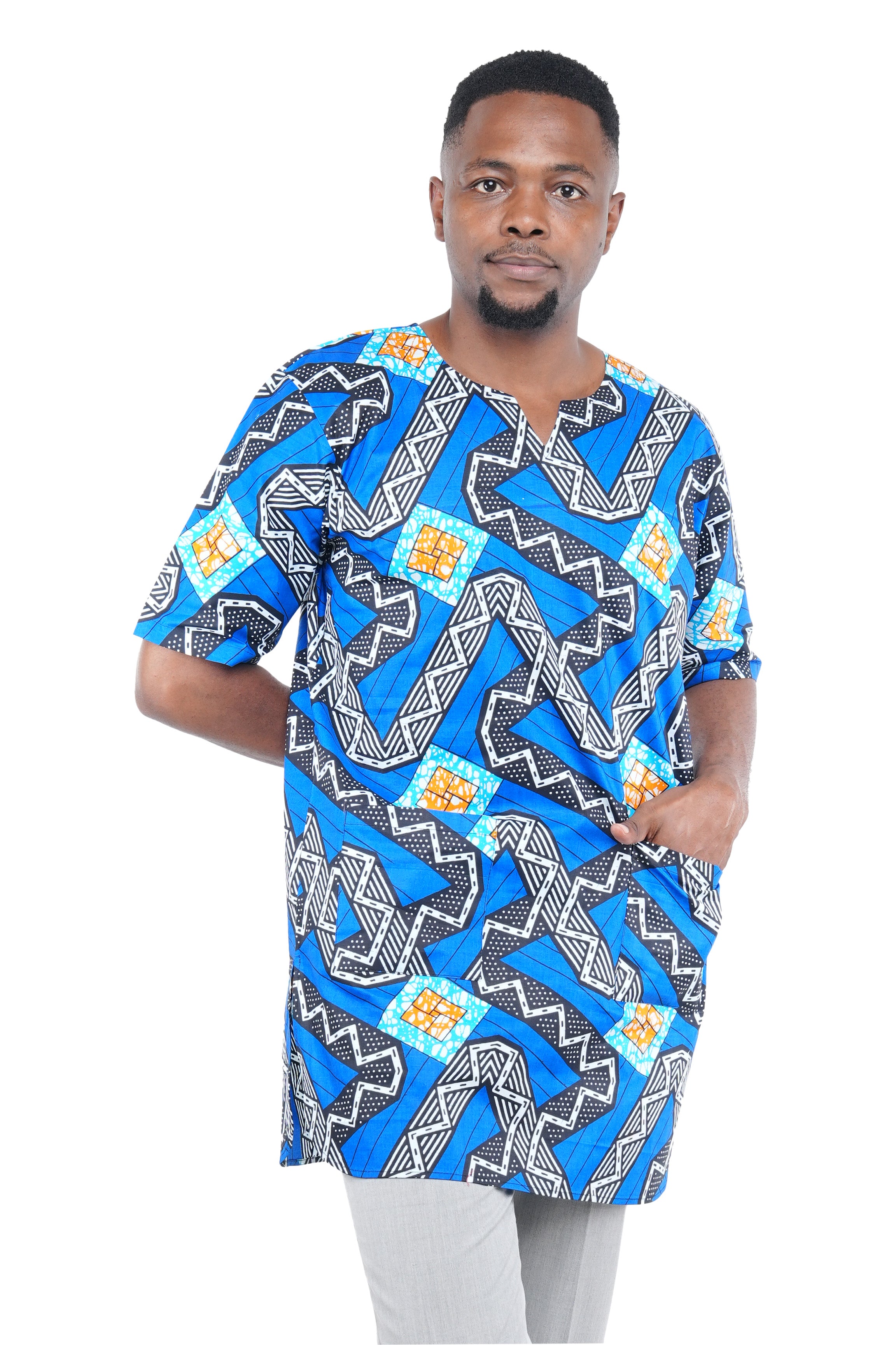 African men’s cotton top with two pockets short sleeve traditional shirt