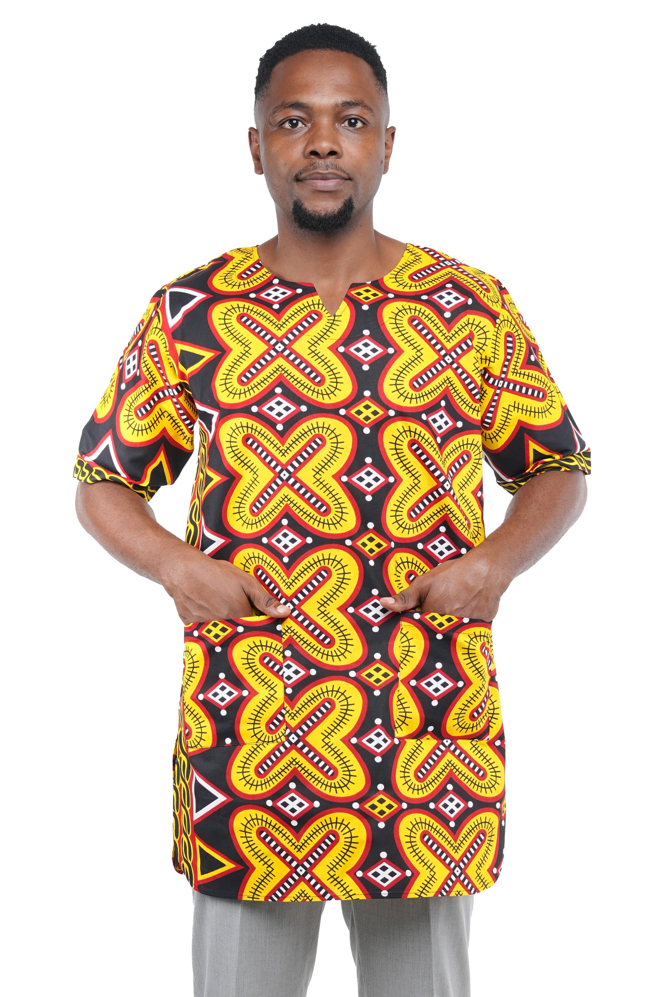 African men’s cotton top with two pockets short sleeve traditional shirt