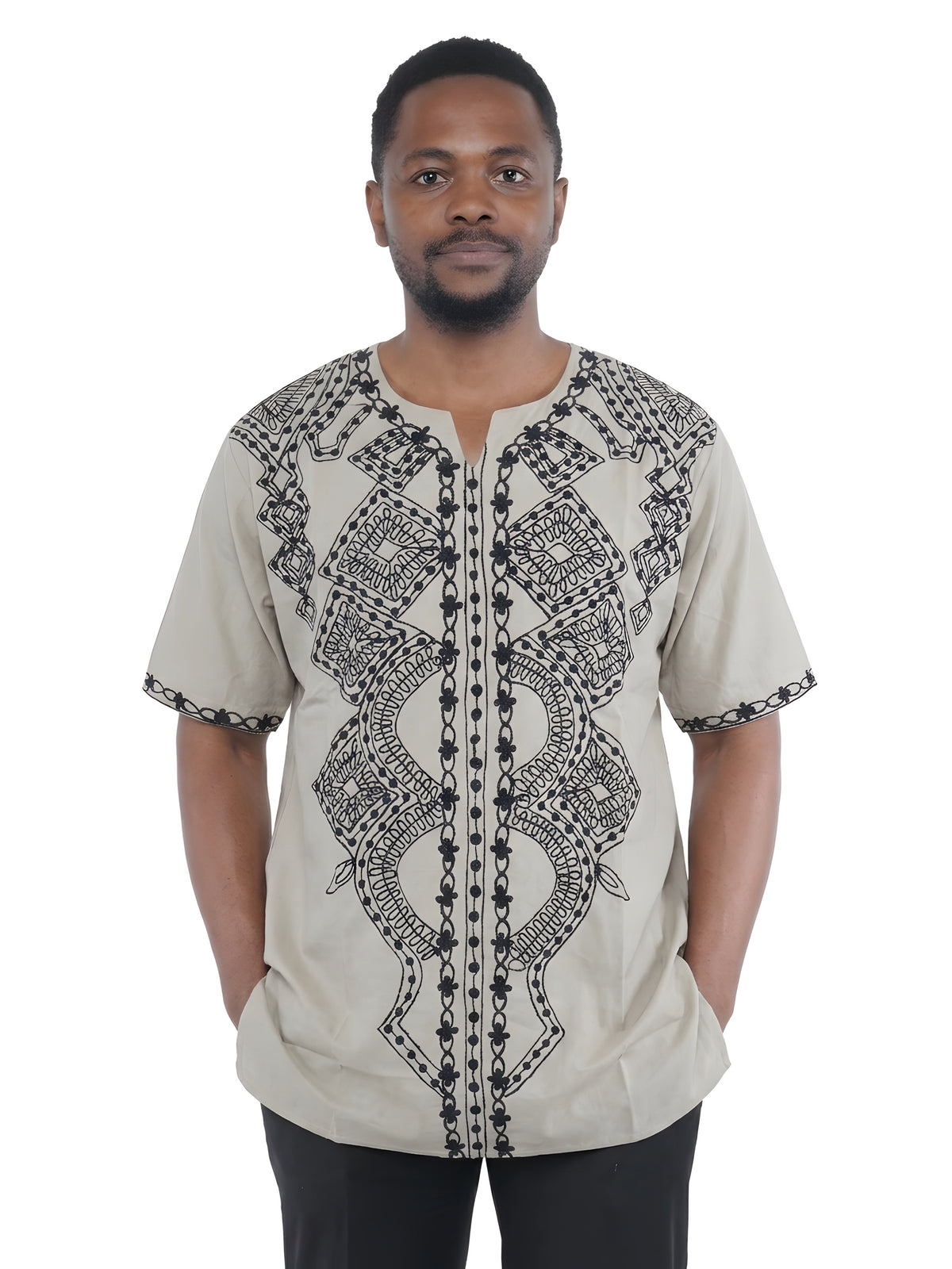 Off White Embroidered Dashiki For Men