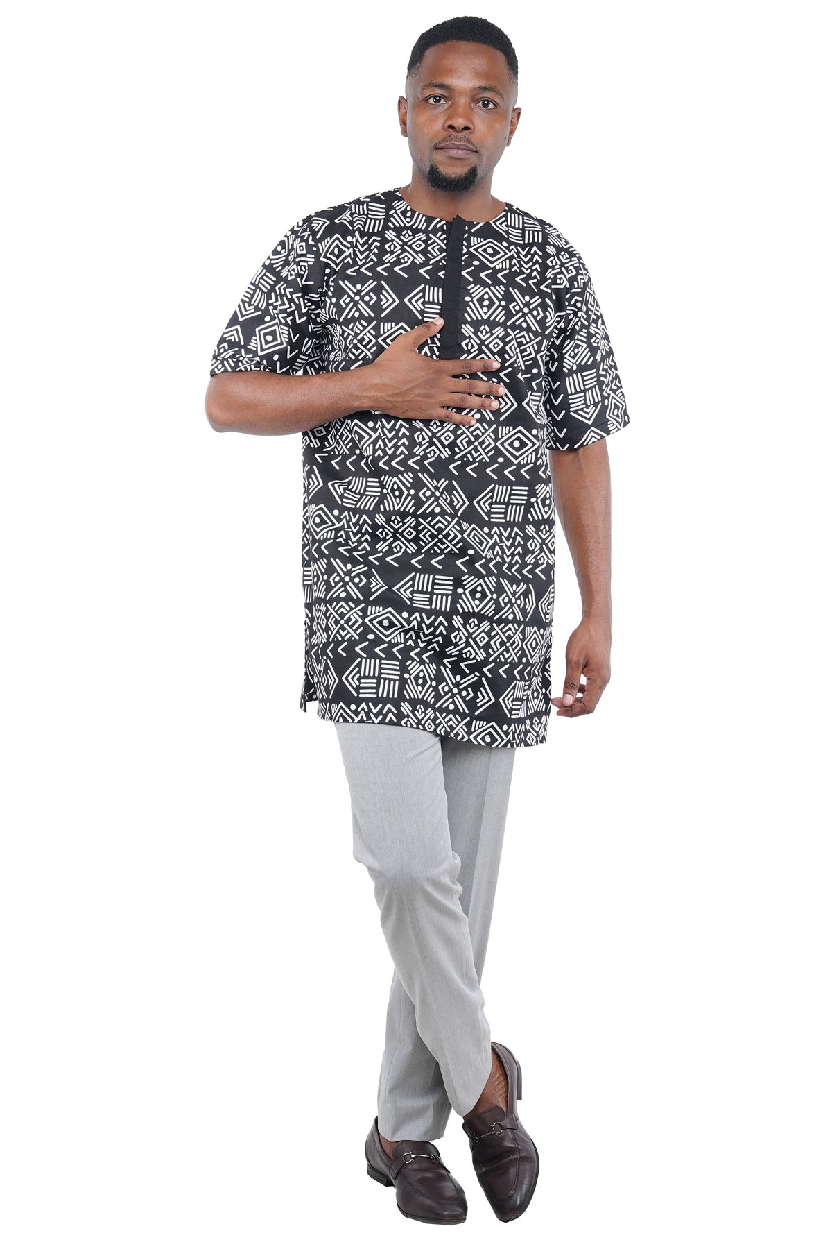 Men’s African Print Short Sleeve Shirt with Front Buttons