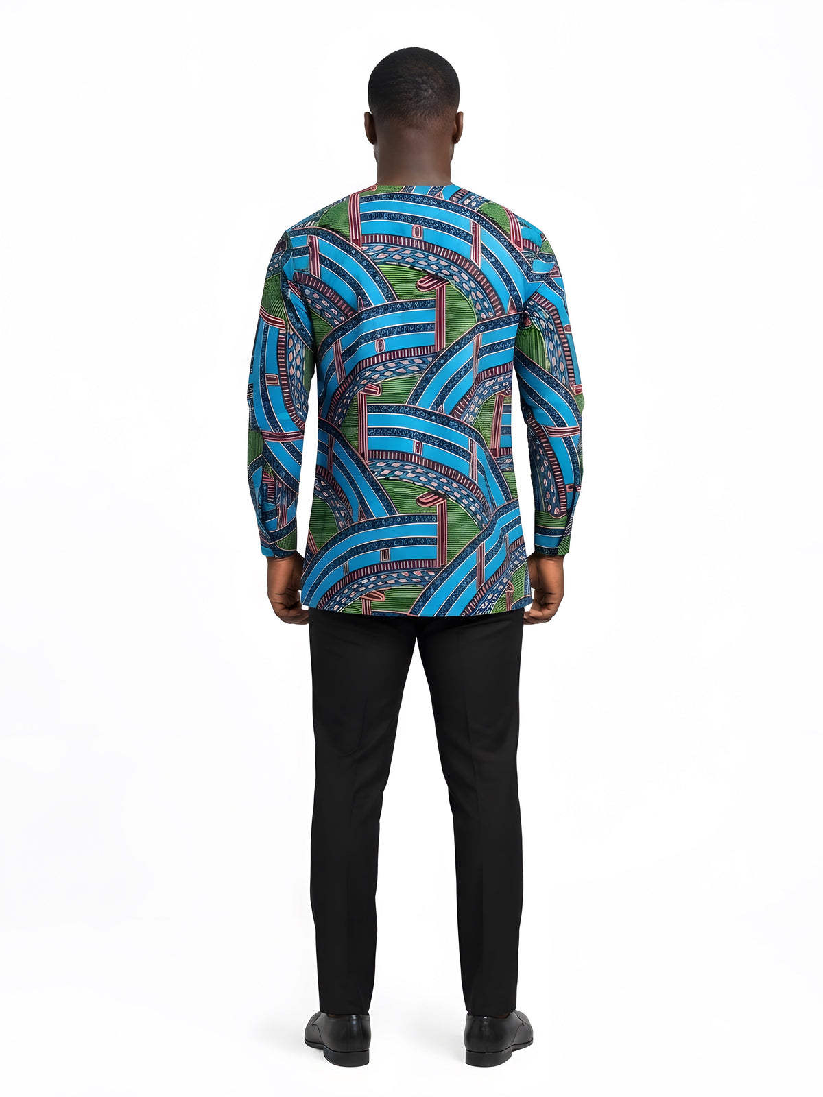 Men’s African Print Long Sleeve Shirt with Front Buttons
