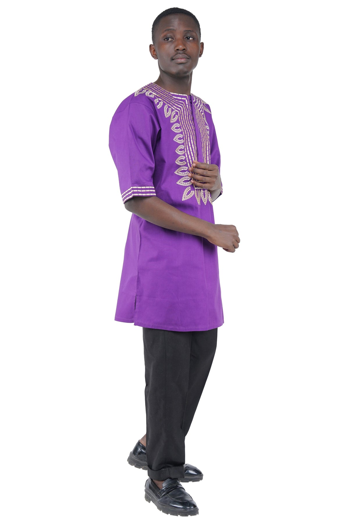 Purple Gold Embroidered T&