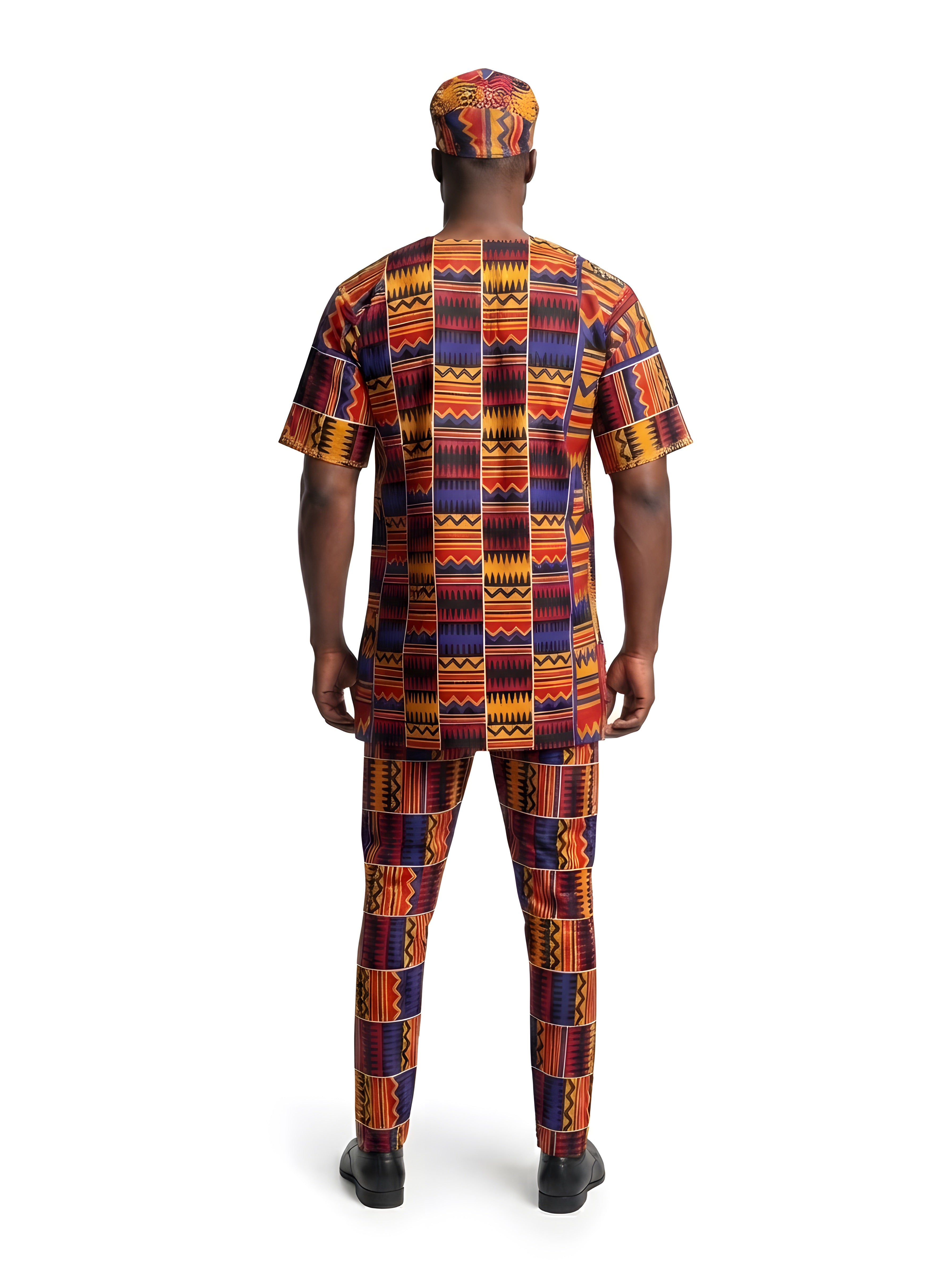 Men’s African Embroidered Top & Pant Set w/ Hat – 3 pc Outfit 5XL