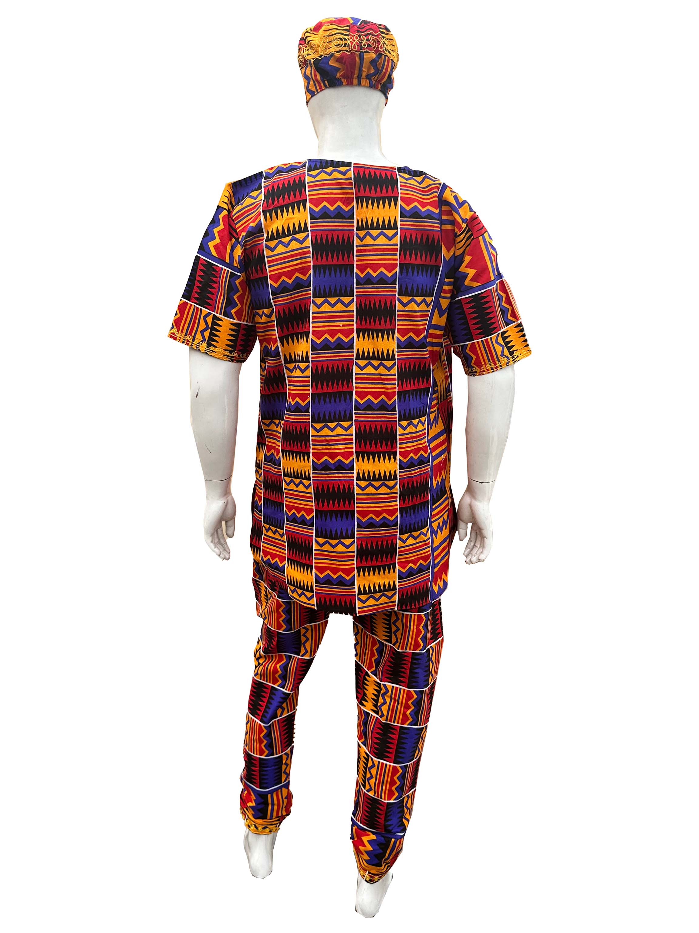 Men’s African Embroidered Top & Pant Set w/ Hat – 2pc Outfit 5XL