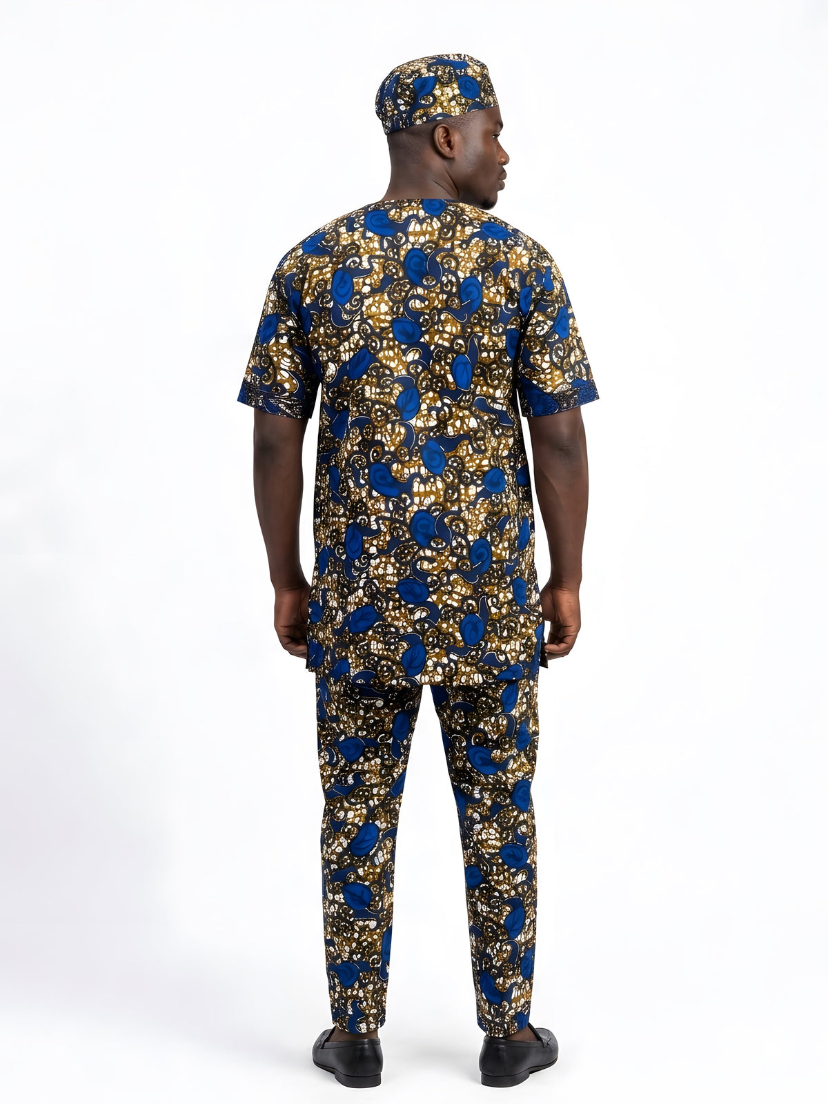 Men’s African Print 3-Piece Set – Embroidered Cotton Top, Pants & Hat | Traditional Dashiki Outfit