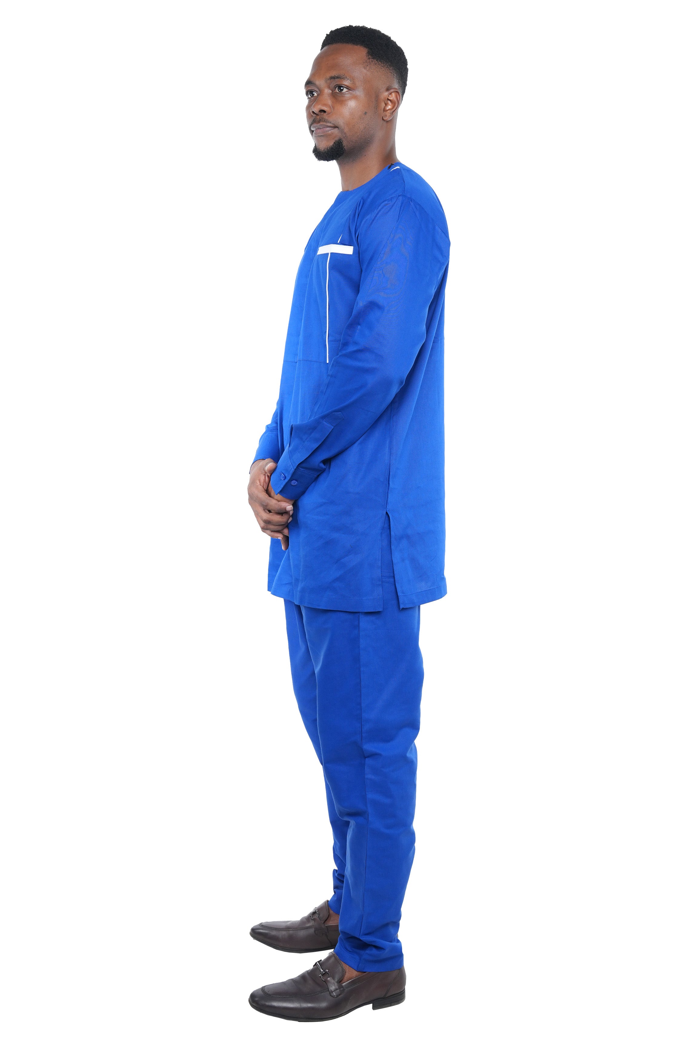 African men’s patchwork top and pant set with full sleeves and drawstring pants