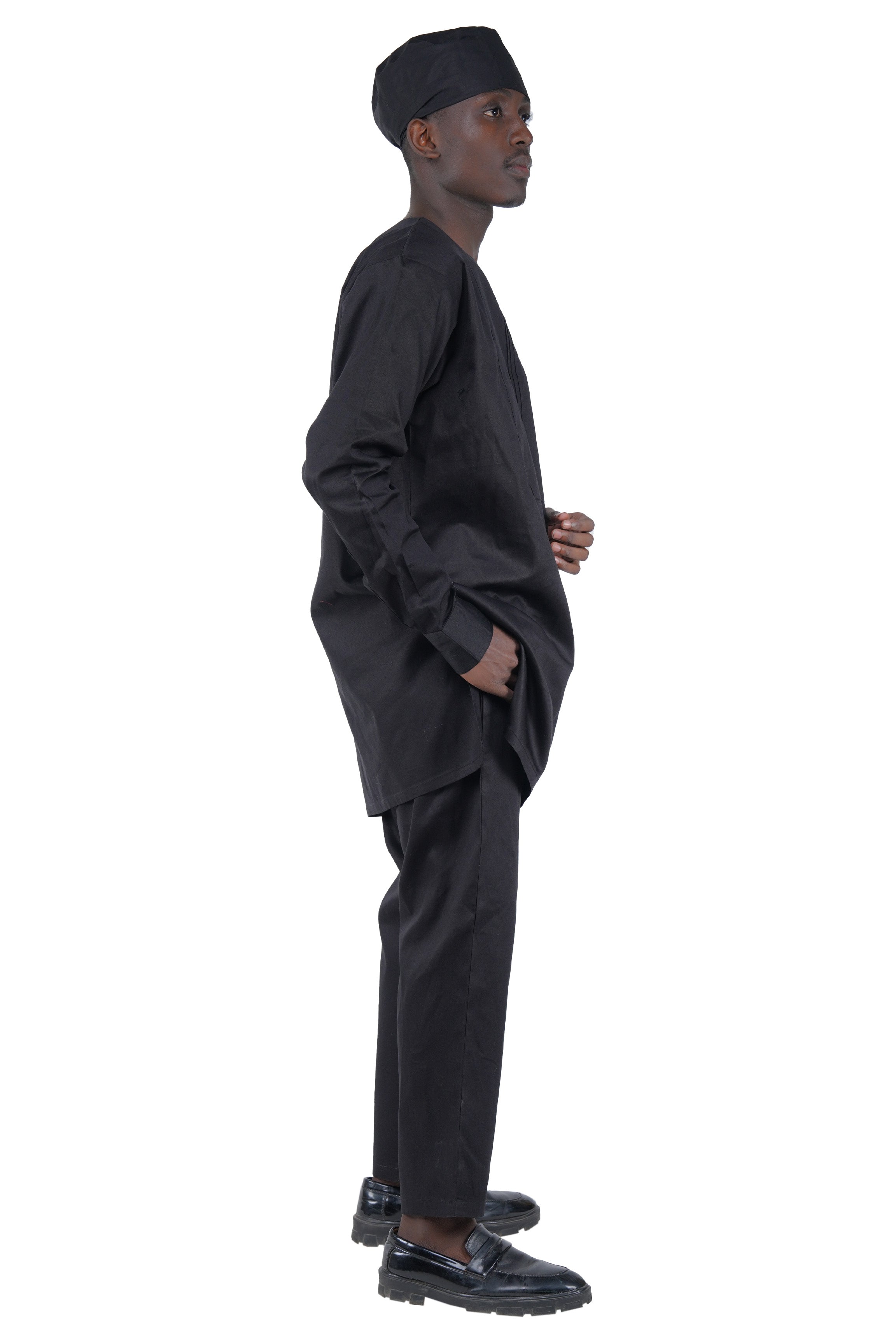 Black Top, Pant & Hat Set for Men | Long Sleeve 3 Piece Outfit with Pockets