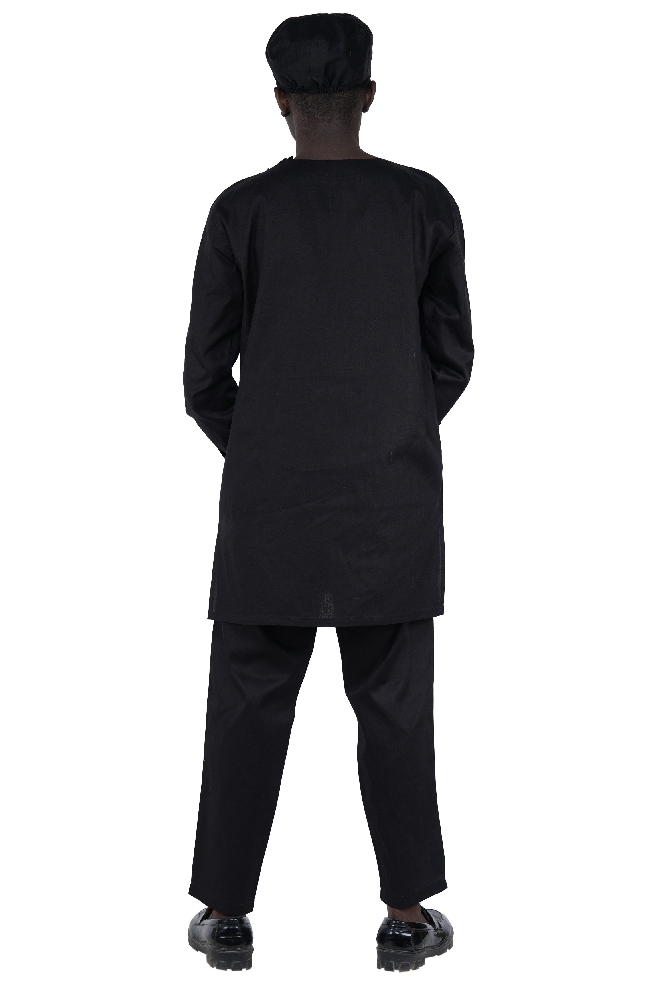 Black Top, Pant & Hat Set for Men | Long Sleeve 3 Piece Outfit with Pockets