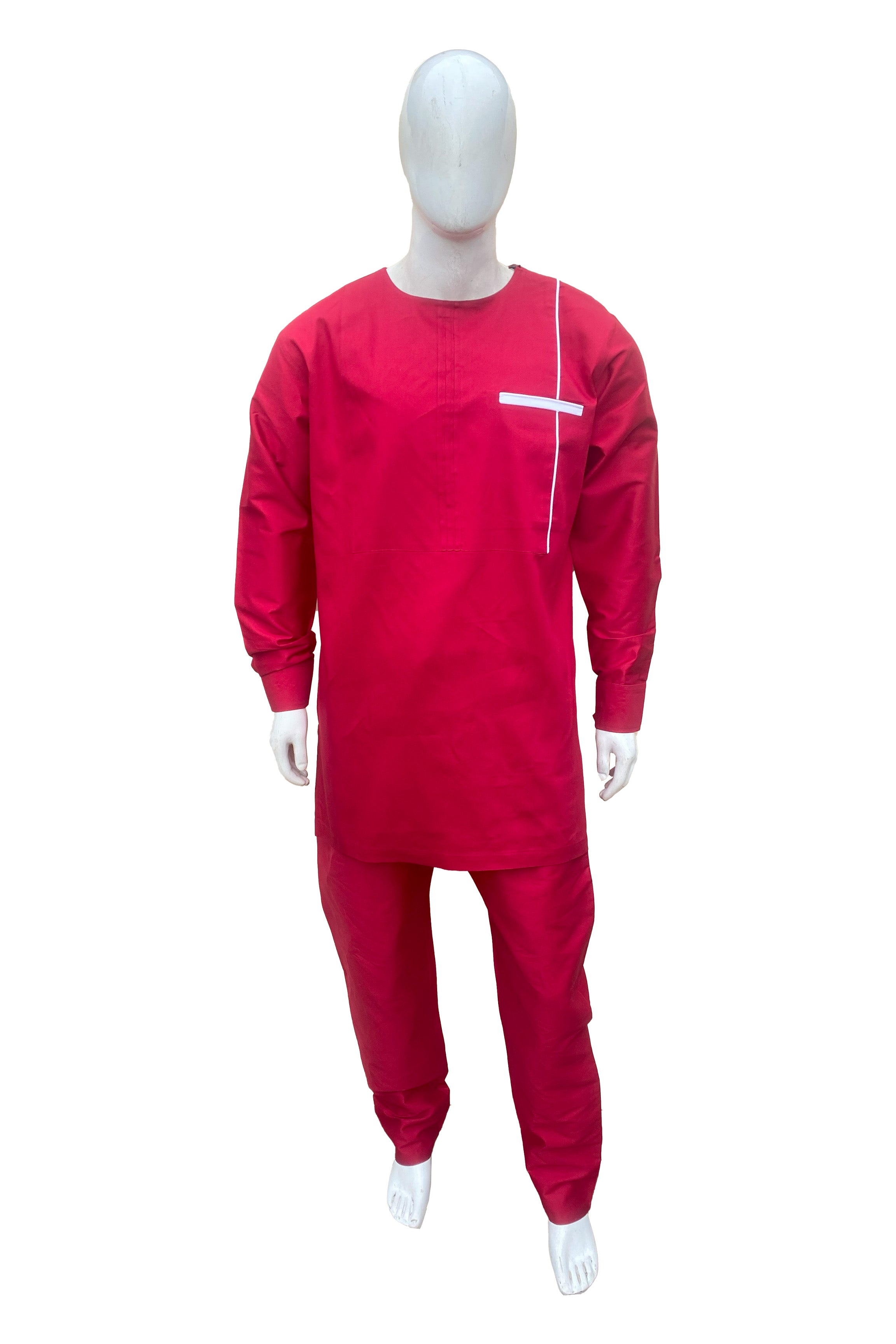 Maroon Patchwork Top & Pant Set for Men | Full Sleeve 2 Piece Outfit with Pockets