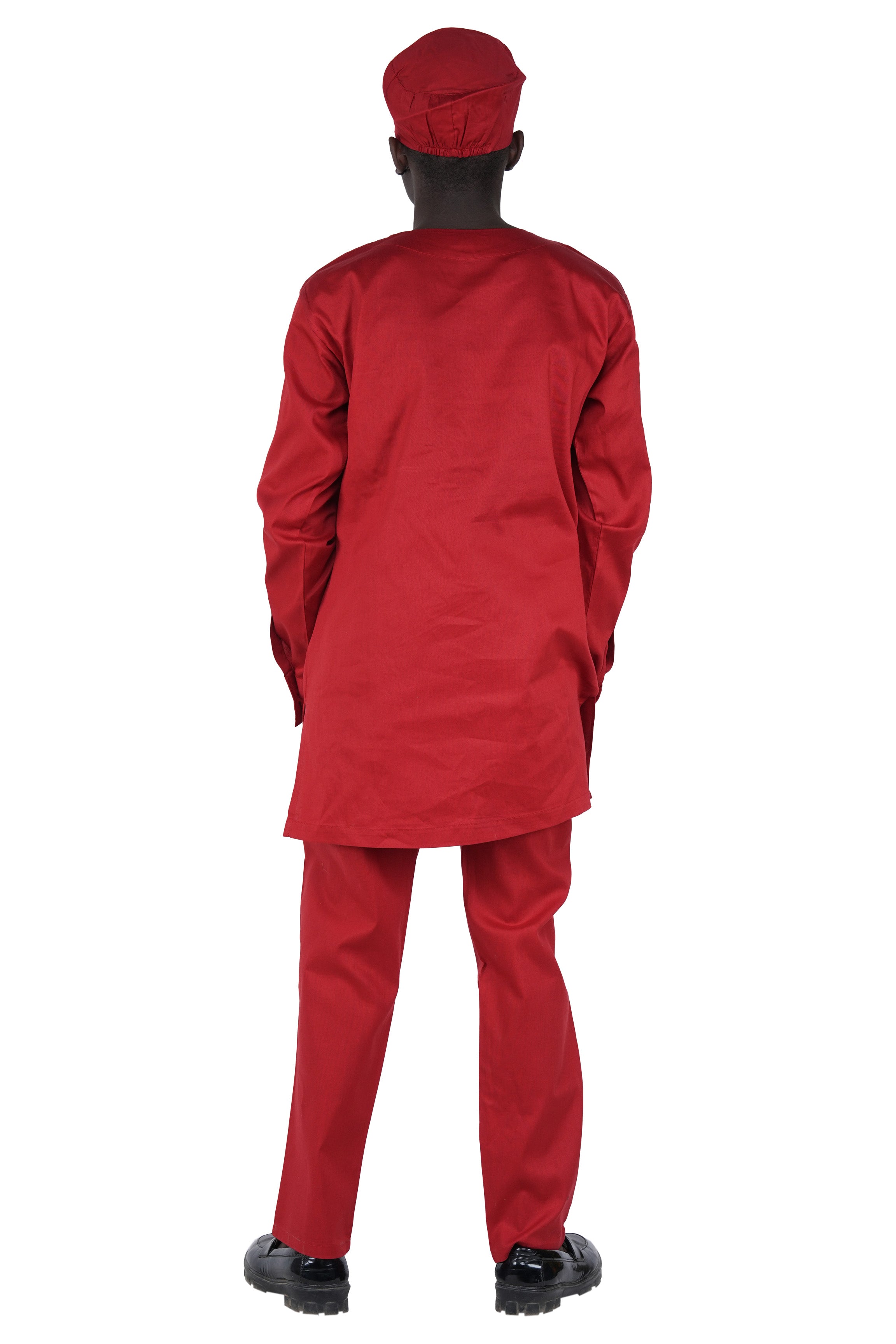 Maroon Top, Pant & Hat Set for Men | Long Sleeve 3 Piece Outfit with Pockets