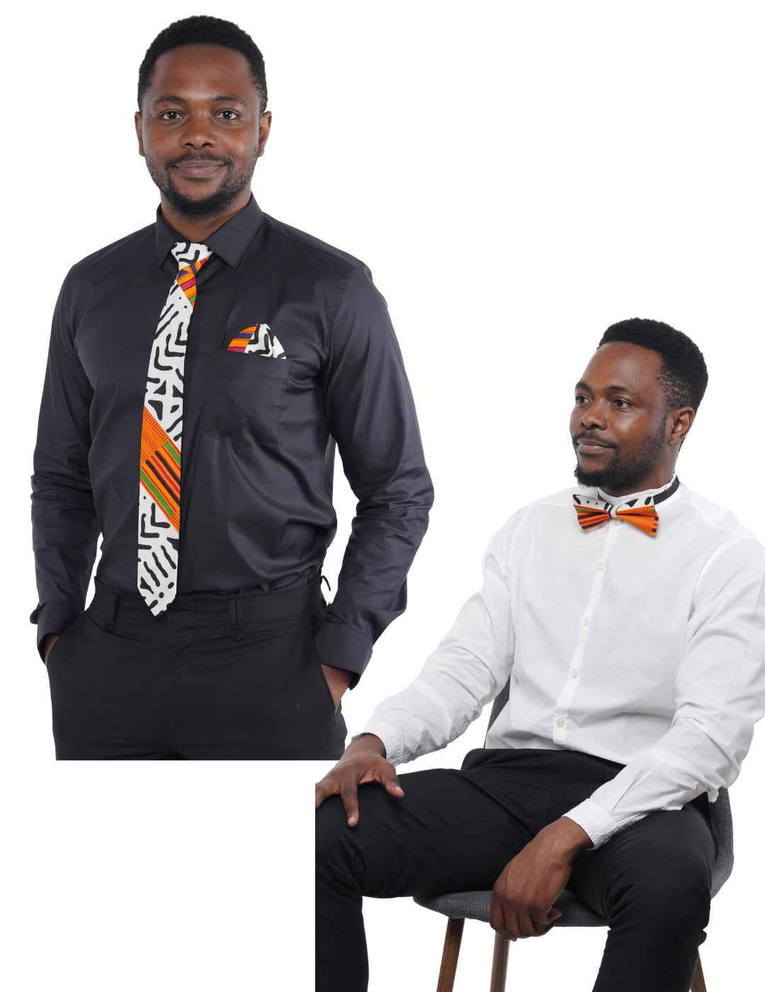 African Men’s Neck Tie, Bow Tie & Pocket Square Set | African Print Formal Wear