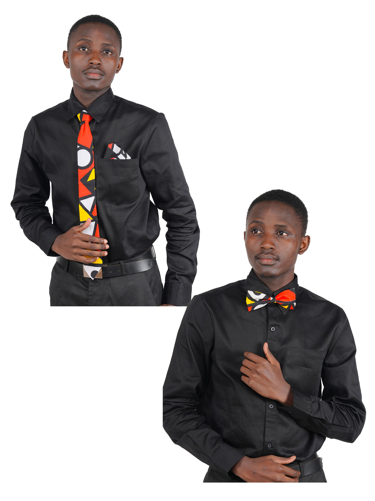 African Men’s Neck Tie, Bow Tie & Pocket Square Set | African Print Formal Wear