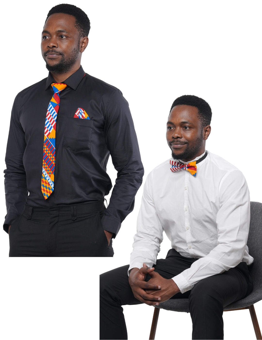 African Men’s Neck Tie, Bow Tie & Pocket Square Set | African Print Formal Wear