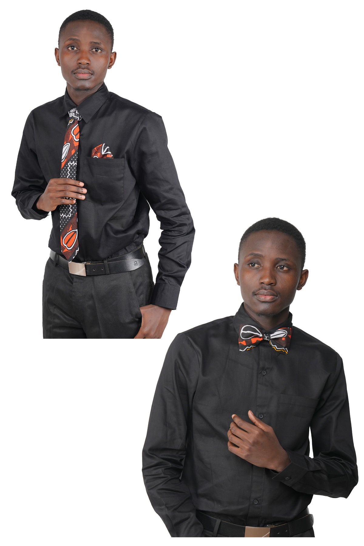 African Men’s Neck Tie, Bow Tie & Pocket Square Set | African Print Formal Wear