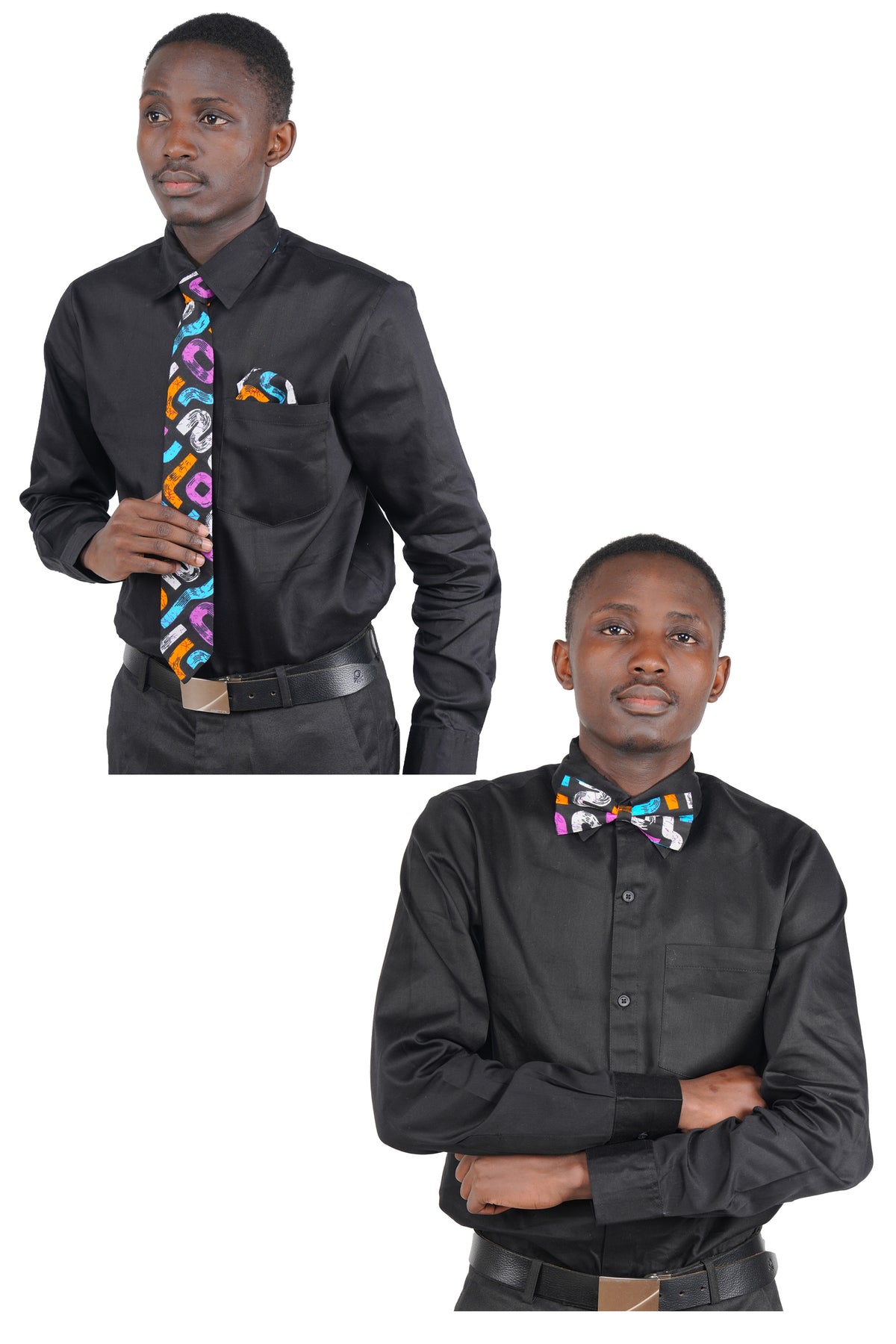 African Men’s Neck Tie, Bow Tie & Pocket Square Set | African Print Formal Wear