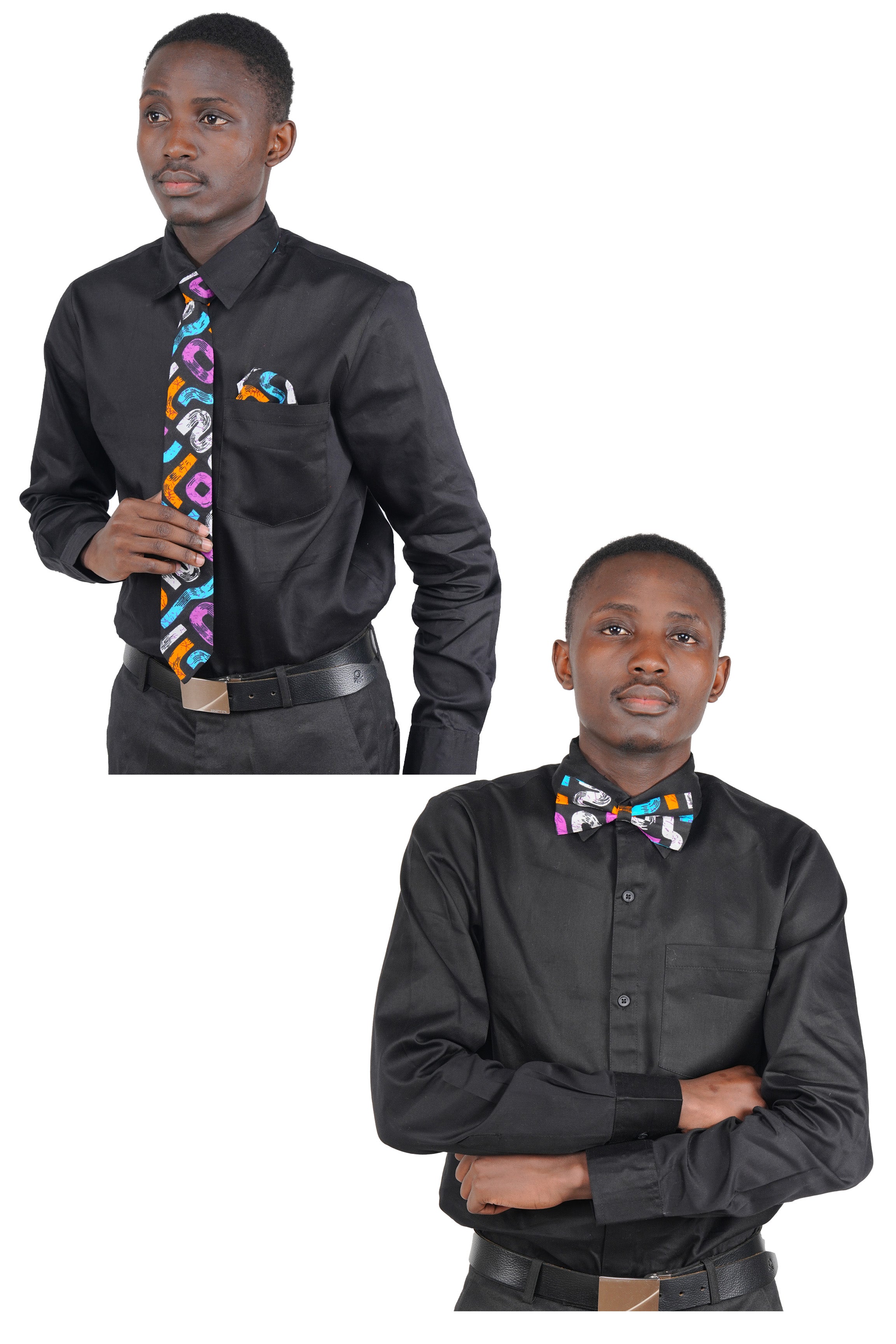 African Men’s Neck Tie, Bow Tie & Pocket Square Set | African Print Formal Wear