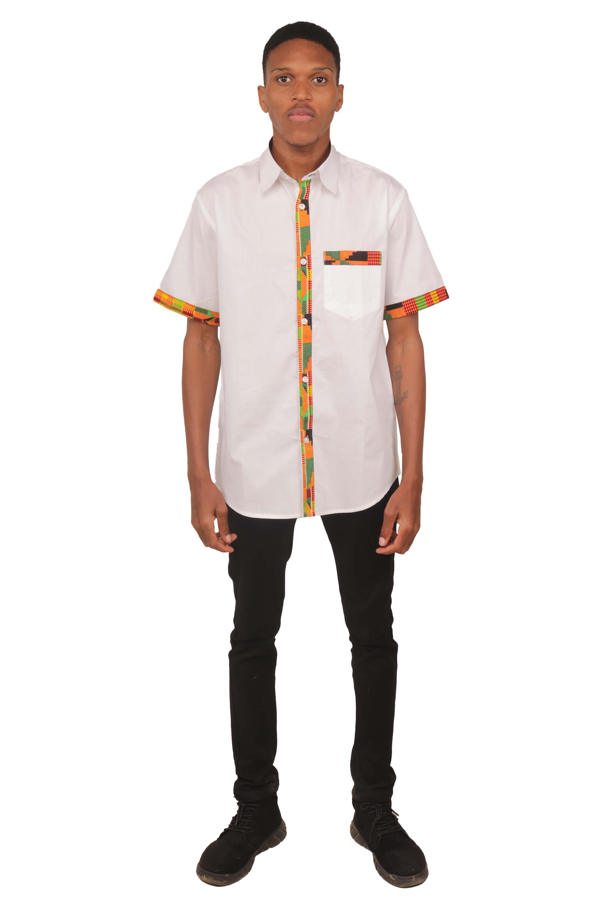 African Button Down Shirt for Men | Patch Pocket – Cotton Short Sleeve Top